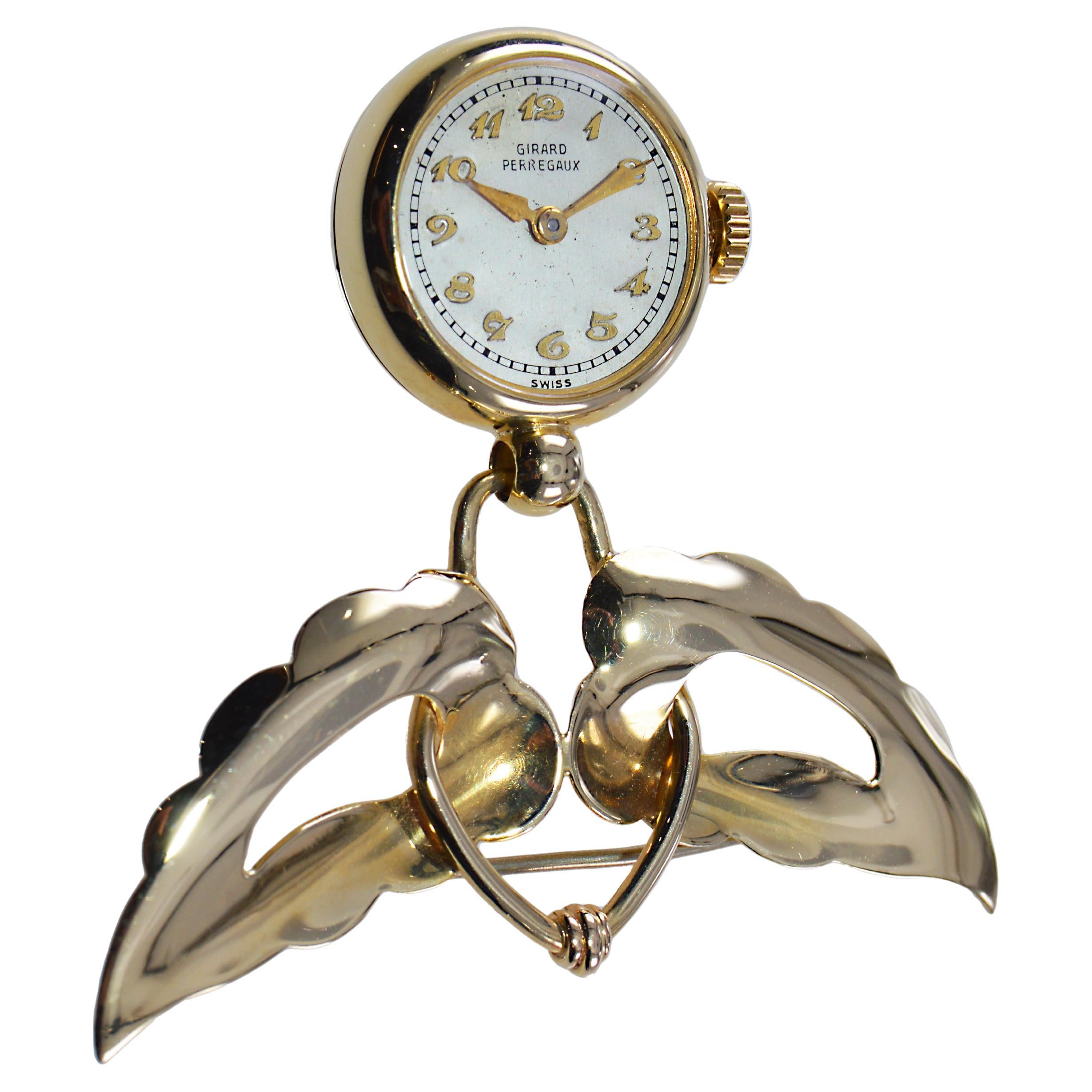 GirardPerregaux Lady's Art Nouveau Yellow Gold, Enamel and Diamond Lapel Watch at 1stDibs