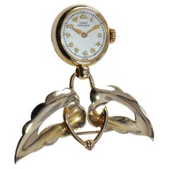 Girard Perregaux Solid Gold Art Deco Style Lapel Watch, circa 1950s