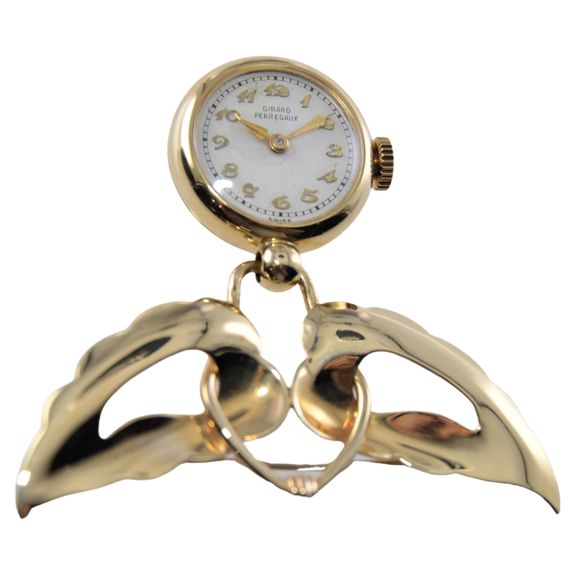 Girard Perregaux Solid Gold Art Deco Style Lapel Watch, circa 1950s