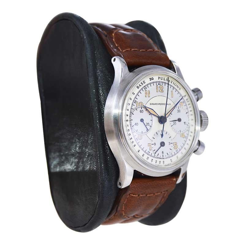 Girard Perregaux chronographe en acier inoxydable des années 1950 en vente 6