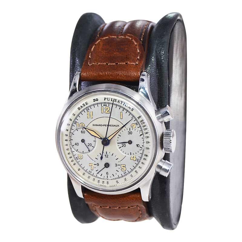 Girard Perregaux chronographe en acier inoxydable des années 1950 Excellent état - En vente à Long Beach, CA
