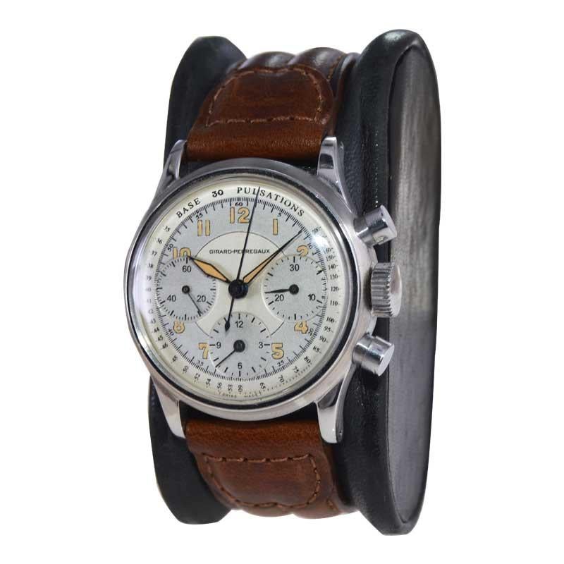 Girard Perregaux Edelstahl-Chronograph aus den 1950er Jahren für Damen oder Herren im Angebot