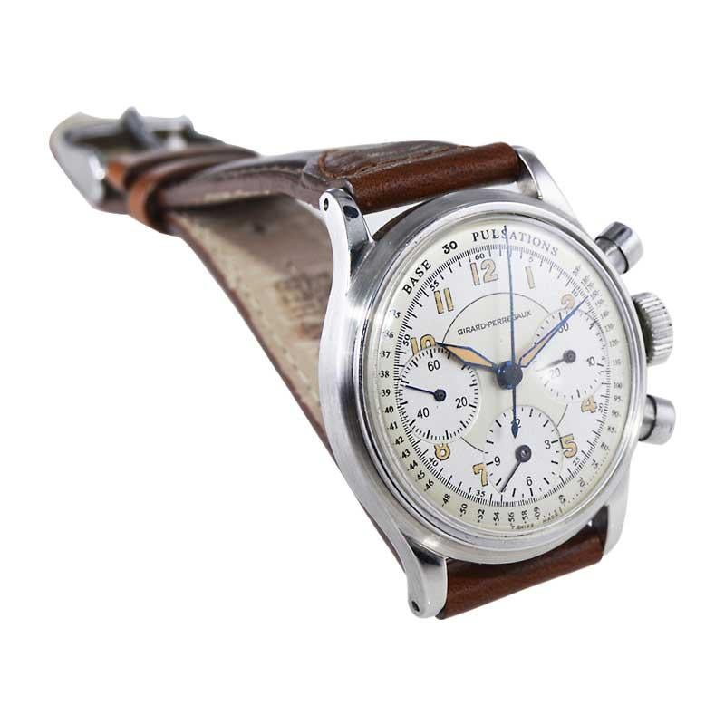 Girard Perregaux chronographe en acier inoxydable des années 1950 en vente 1
