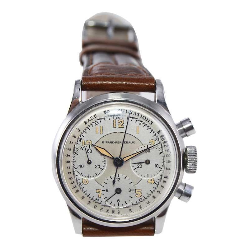 Girard Perregaux, chronographe en acier inoxydable des années 1950 en vente 1