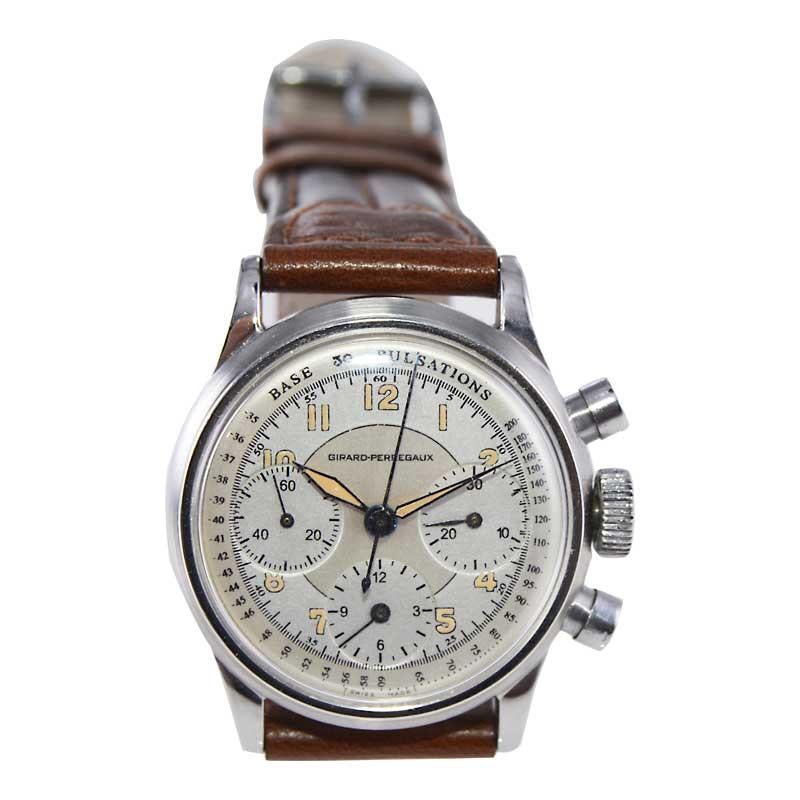 Girard Perregaux chronographe en acier inoxydable des années 1950 en vente 2