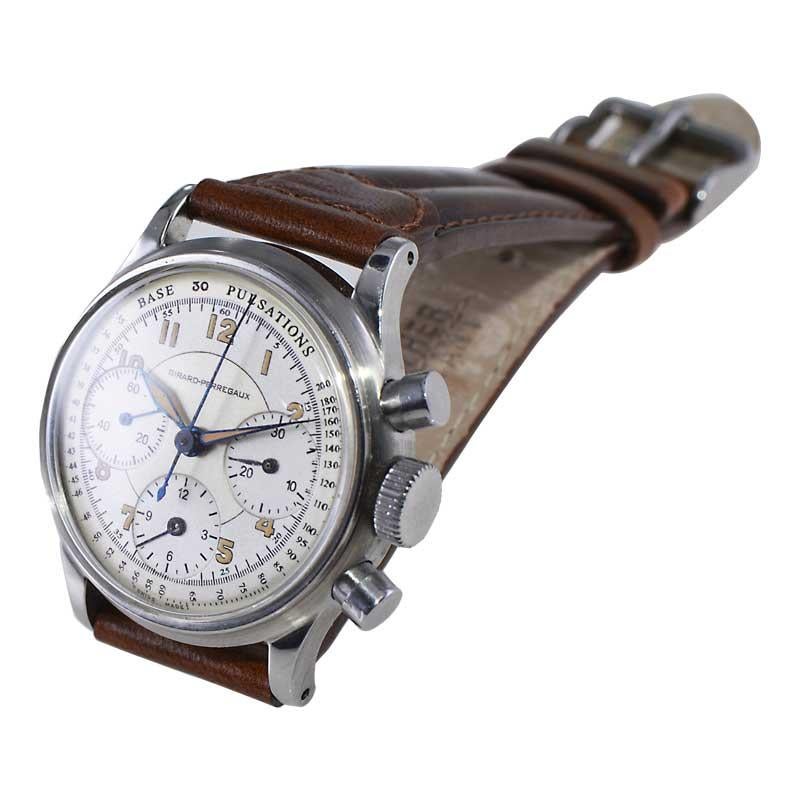 Women's or Men's Girard Perregaux Stainless Steel Chronograph from 1950's For Sale