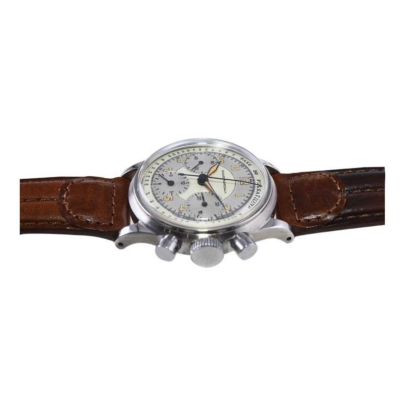 Girard Perregaux chronographe en acier inoxydable des années 1950 en vente 4
