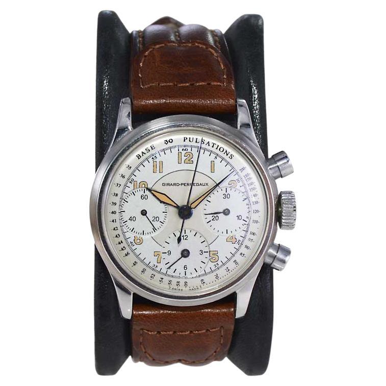 Girard Perregaux, chronographe en acier inoxydable des années 1950 en vente