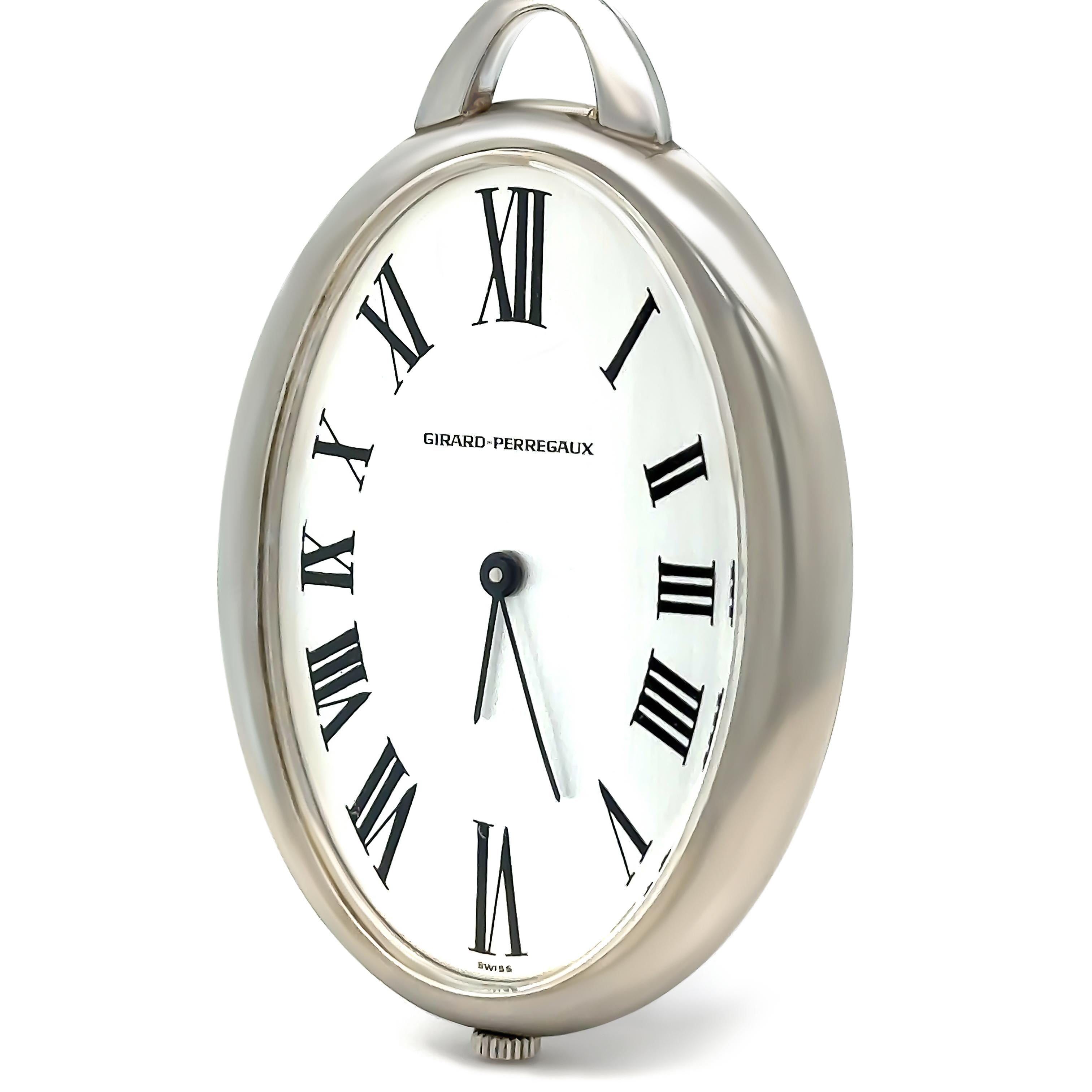 Women's or Men's Girard Perregaux Stainless Steel Oval Pocket Watch For Sale