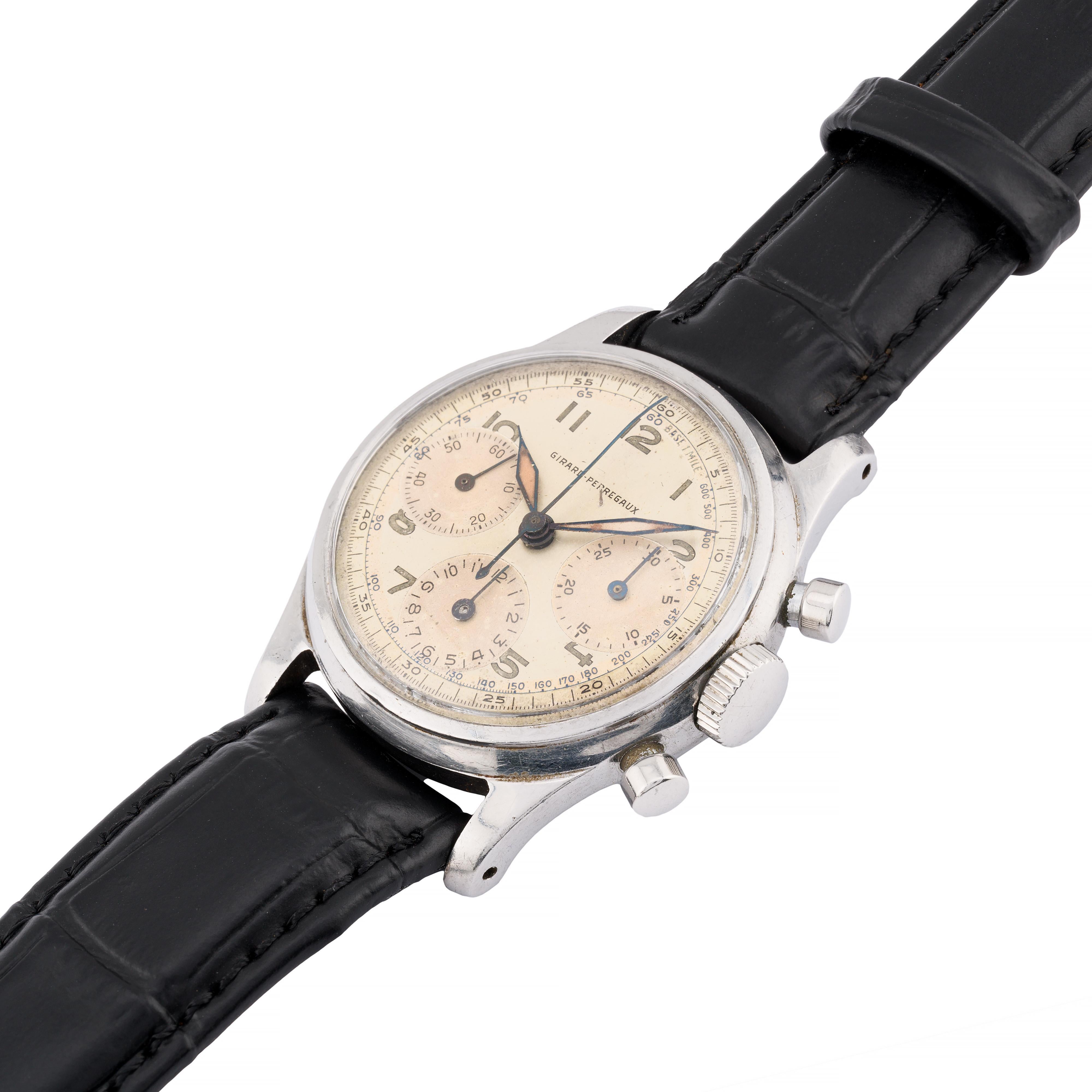 Girard Perregaux Steel Ref 22209 Universal Cal. 281 Three Register Chronograph In Good Condition In Boston, MA