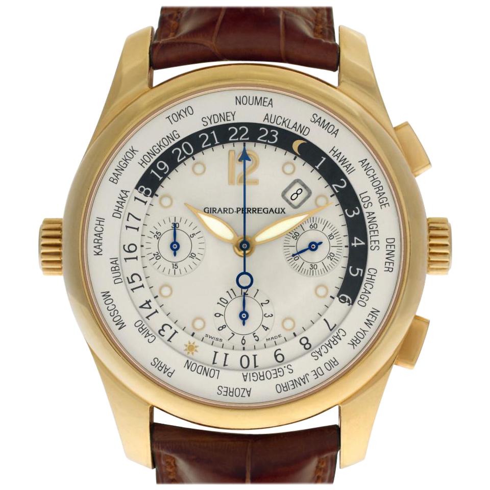 Girard Perregaux World Time Chronograph 4980 18 Karat Gold, Automatic Watch For Sale