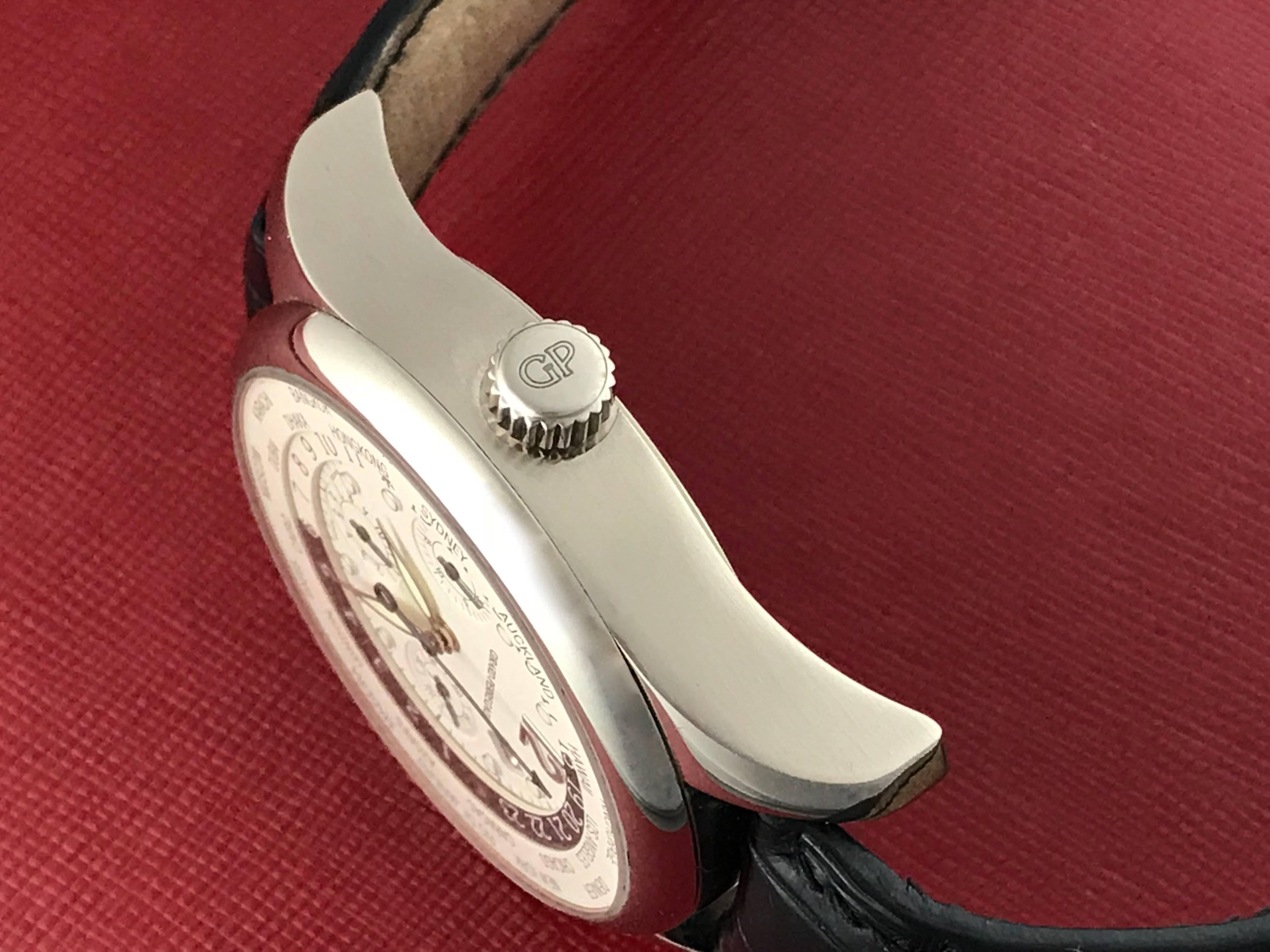 Men's Girard Perregaux White Gold World Time Chronograph GMT Automatic Wristwatch For Sale