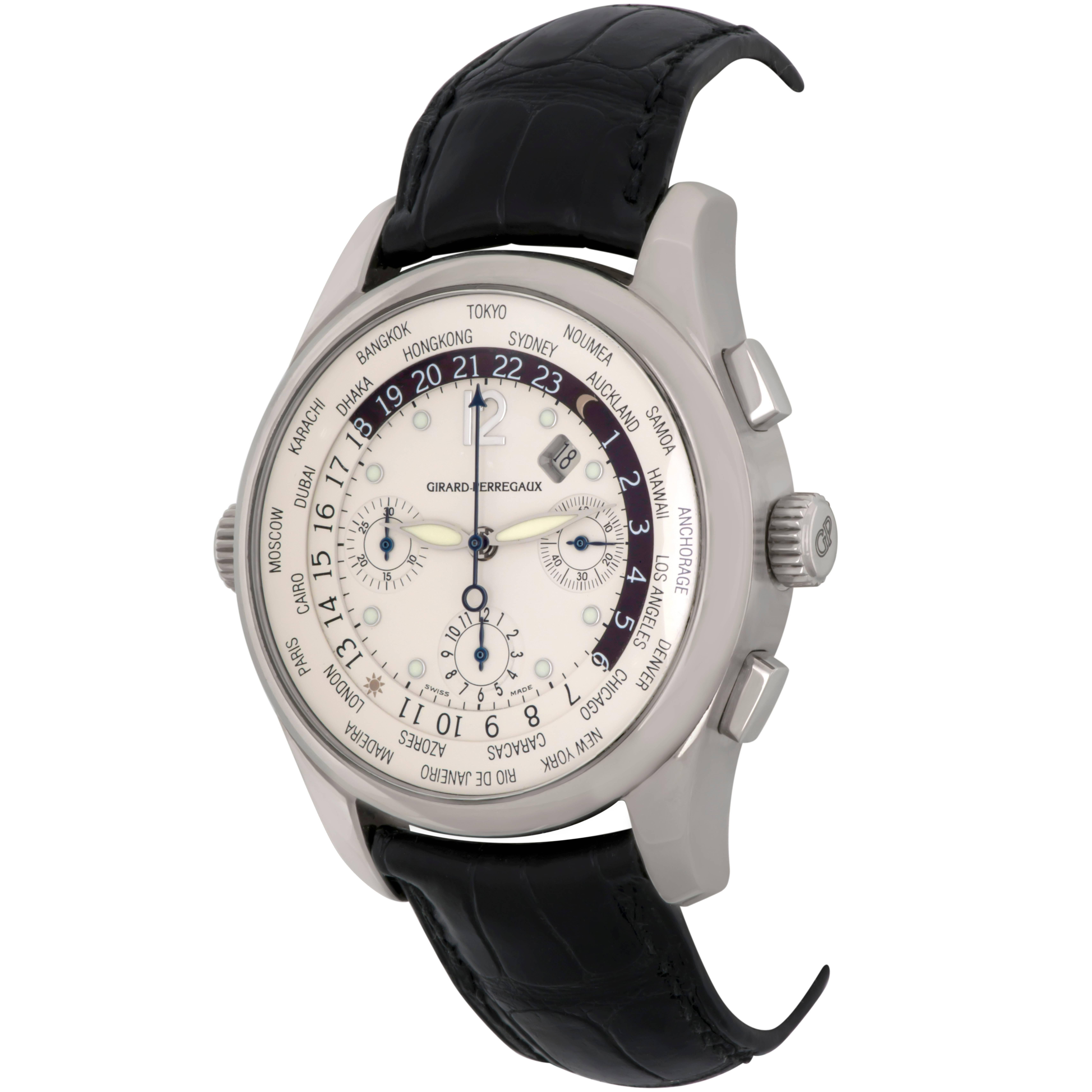 Girard Perregaux White Gold World Time Chronograph GMT Automatic Wristwatch For Sale
