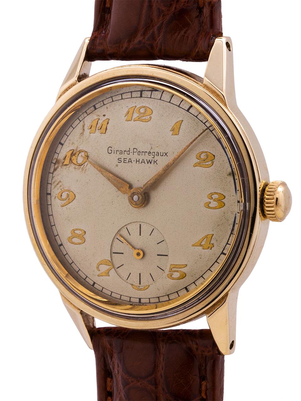 Girard Perregaux Yellow Gold Stainless Steel Sea Hawk manual wristwatch, c1940s  In Excellent Condition In West Hollywood, CA