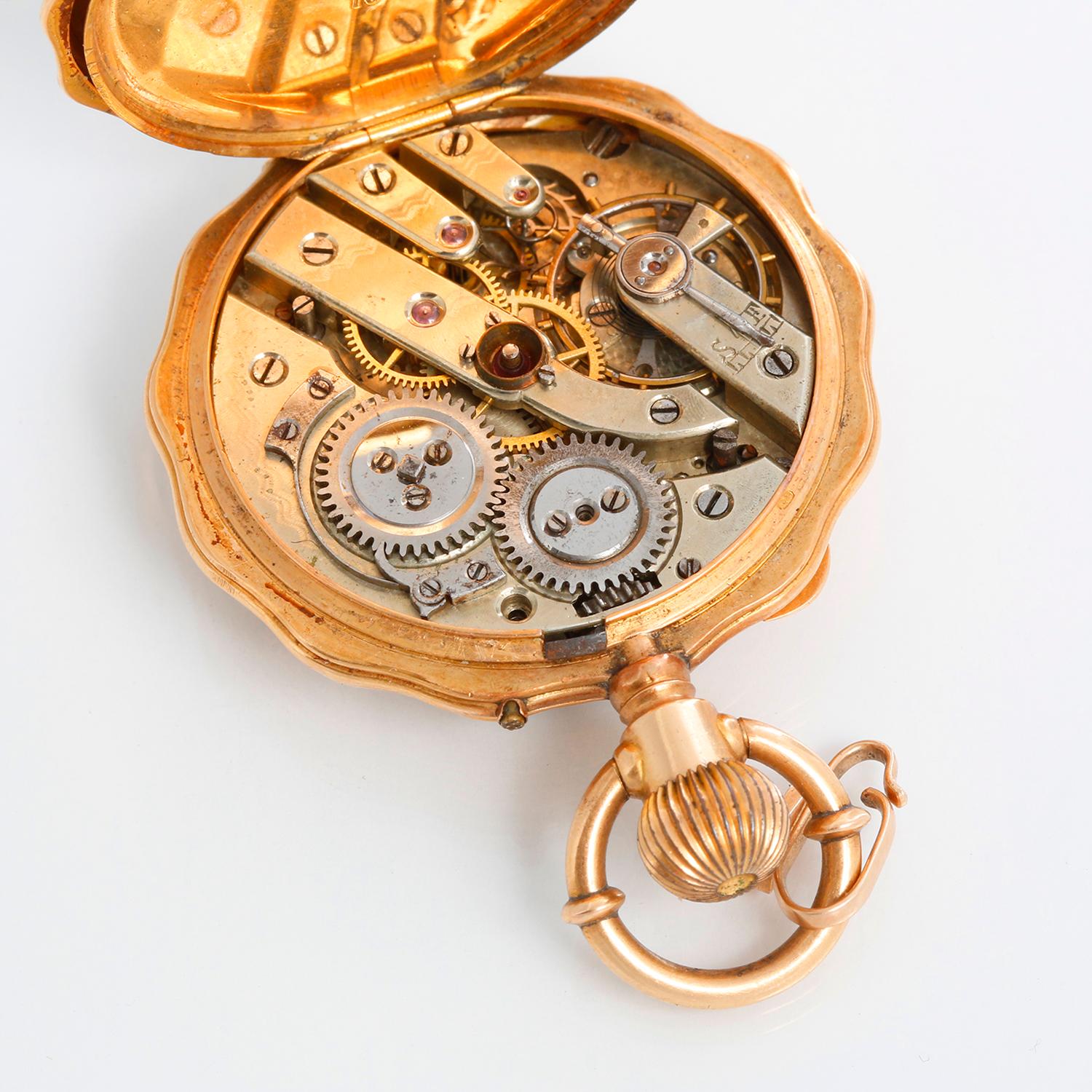Girard, Perreguax 18K Gold & Enamel Ladies Pendant Pocket Watch 2