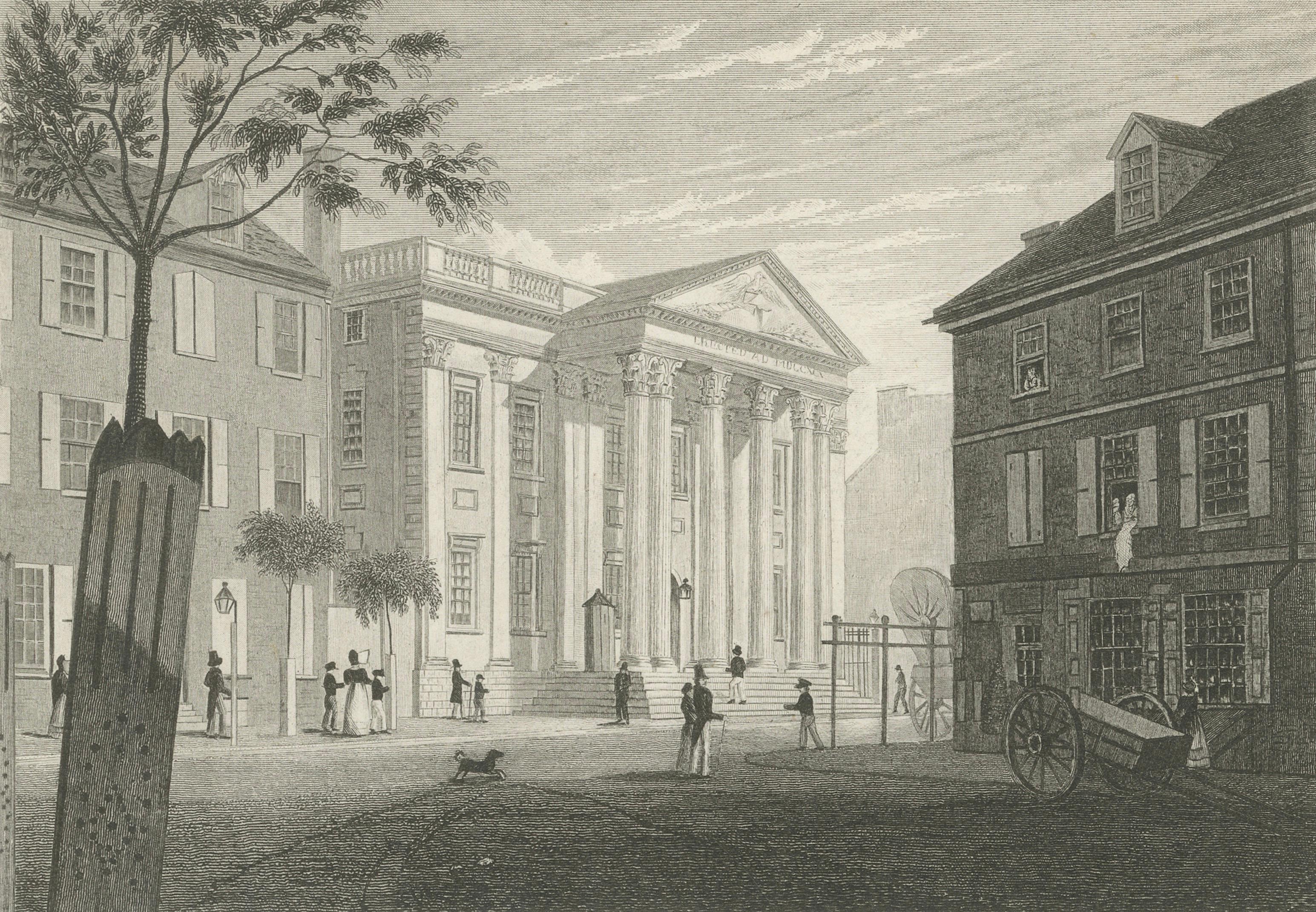 Girard's Bank Philadelphia, Antique American City View Engraving, c.1850