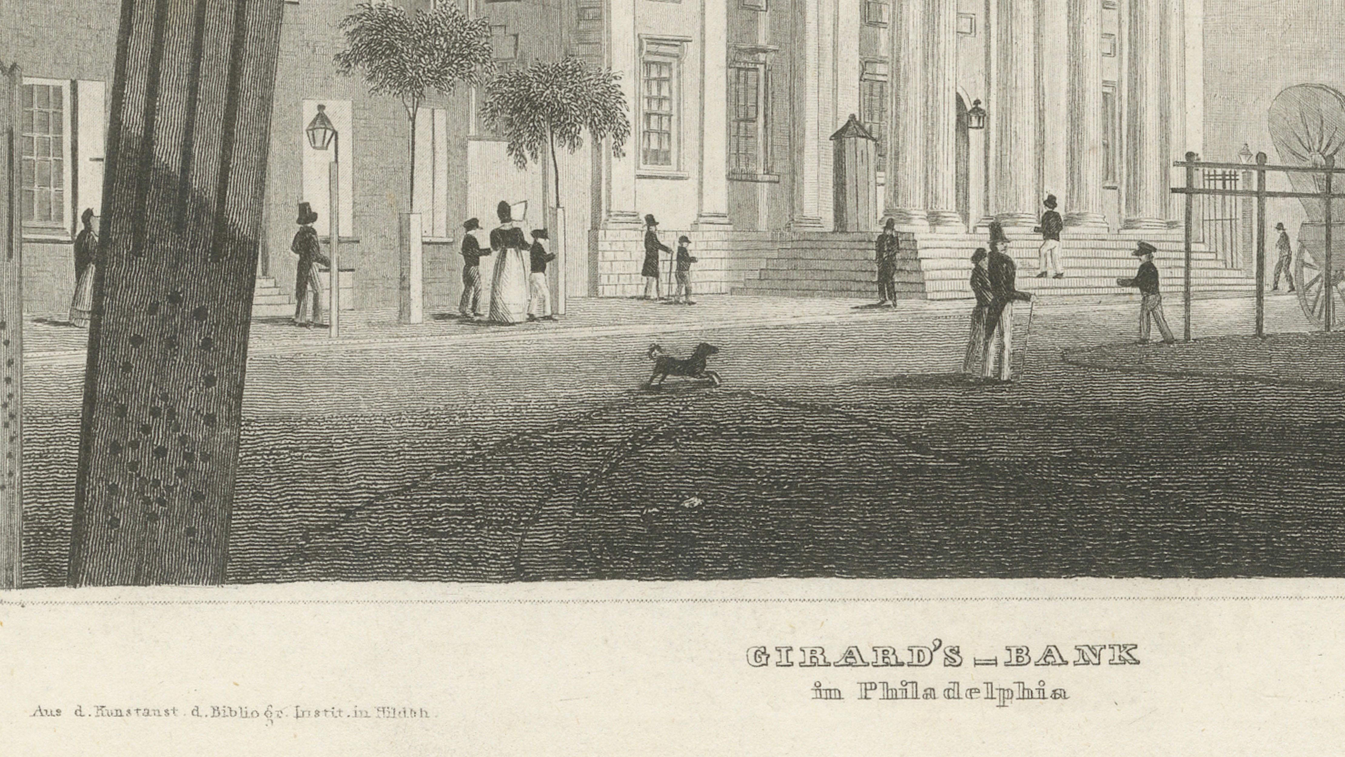 Girard's Bank Philadelphia, Antique American City View Engraving, c.1850