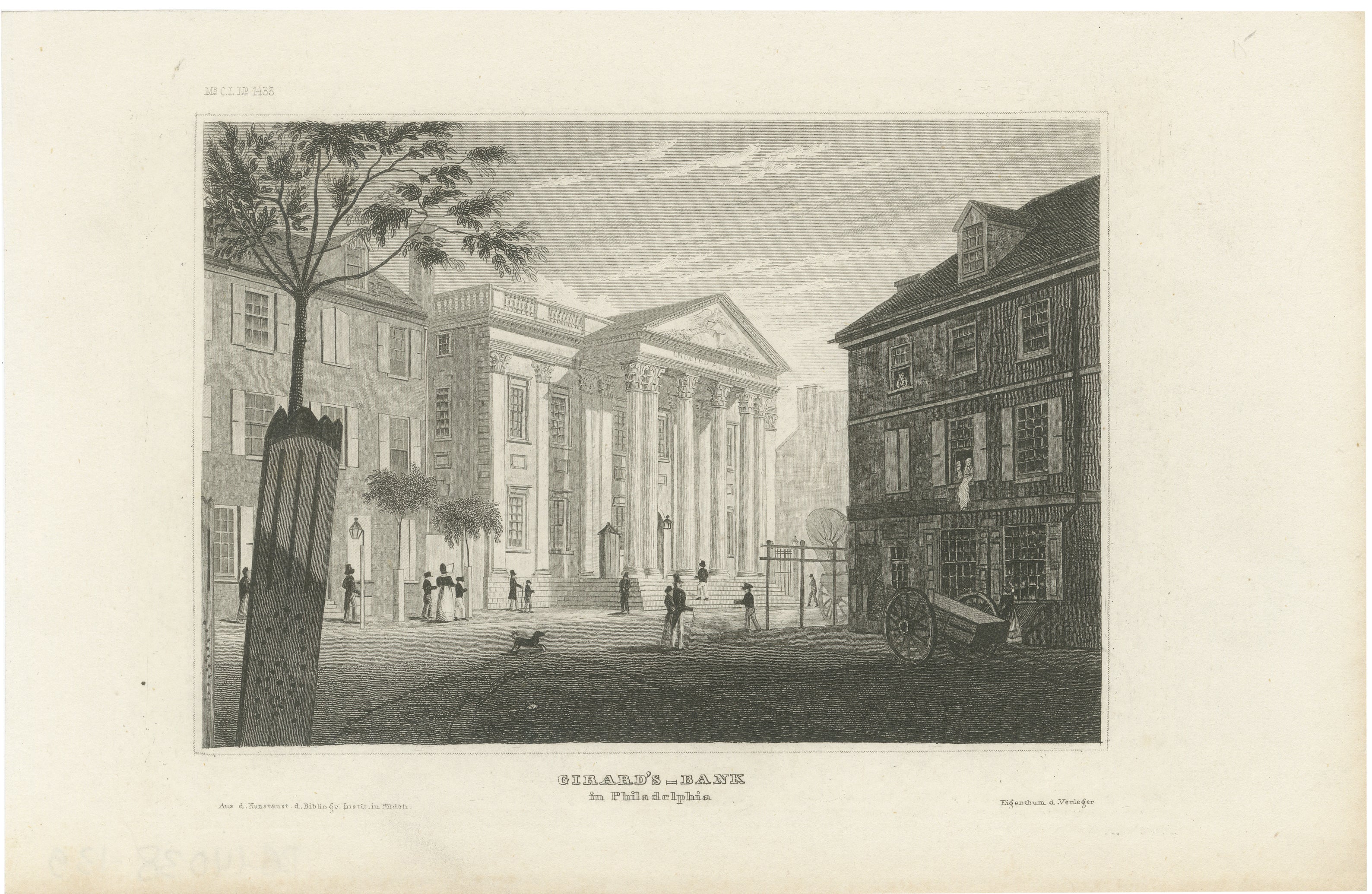 Girard's Bank Philadelphia, Antique American City View Engraving, c.1850