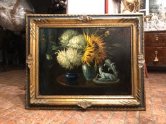 Girasoli e Dalie Natura Morta Di Fiori Italiana Firmata Sorgiani 1930 circa