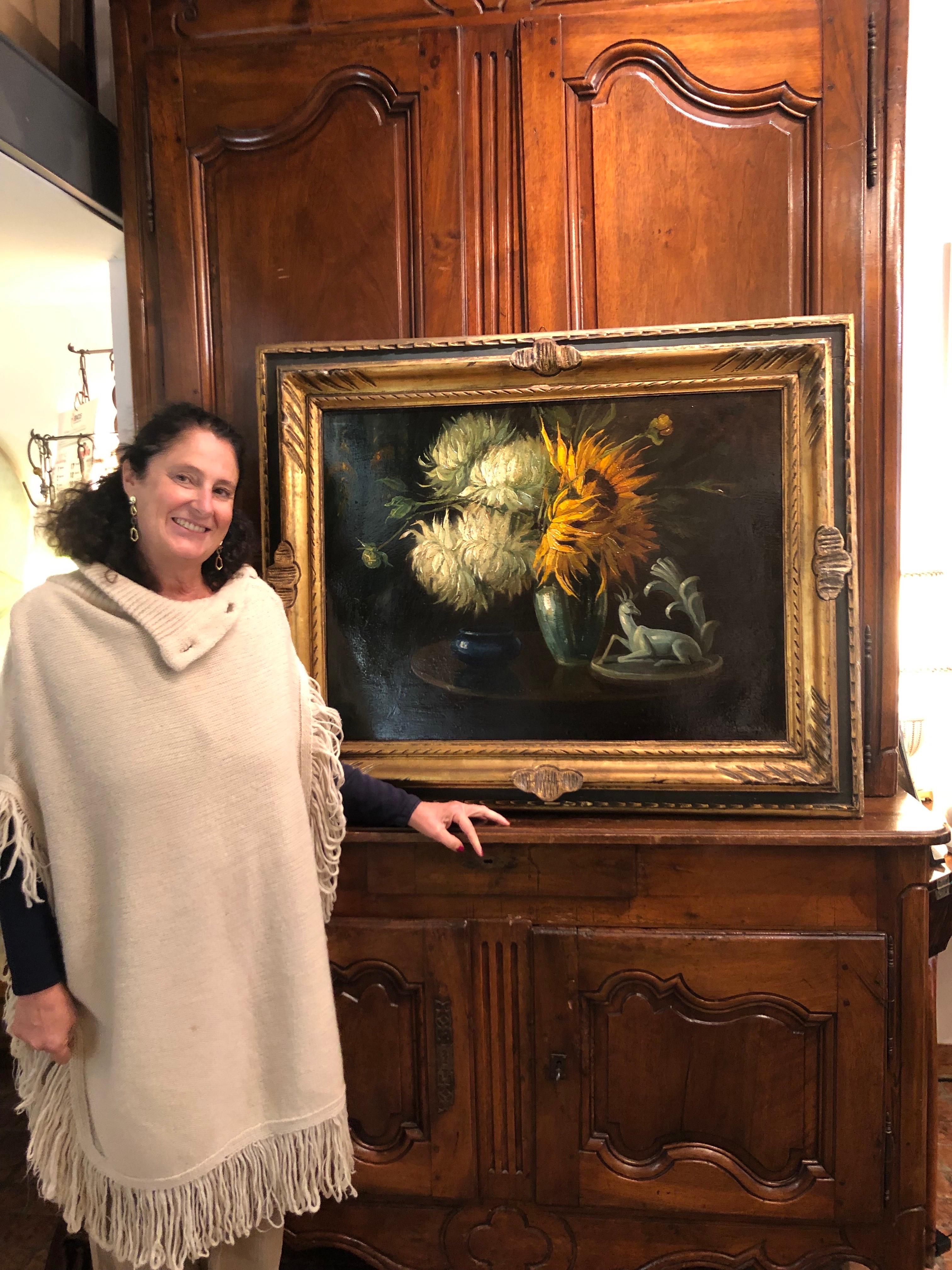 Girasoli e Dalie Natura Morta Di Fiori Italiana Firmata Sorgiani 1930 circa (Art déco) im Angebot