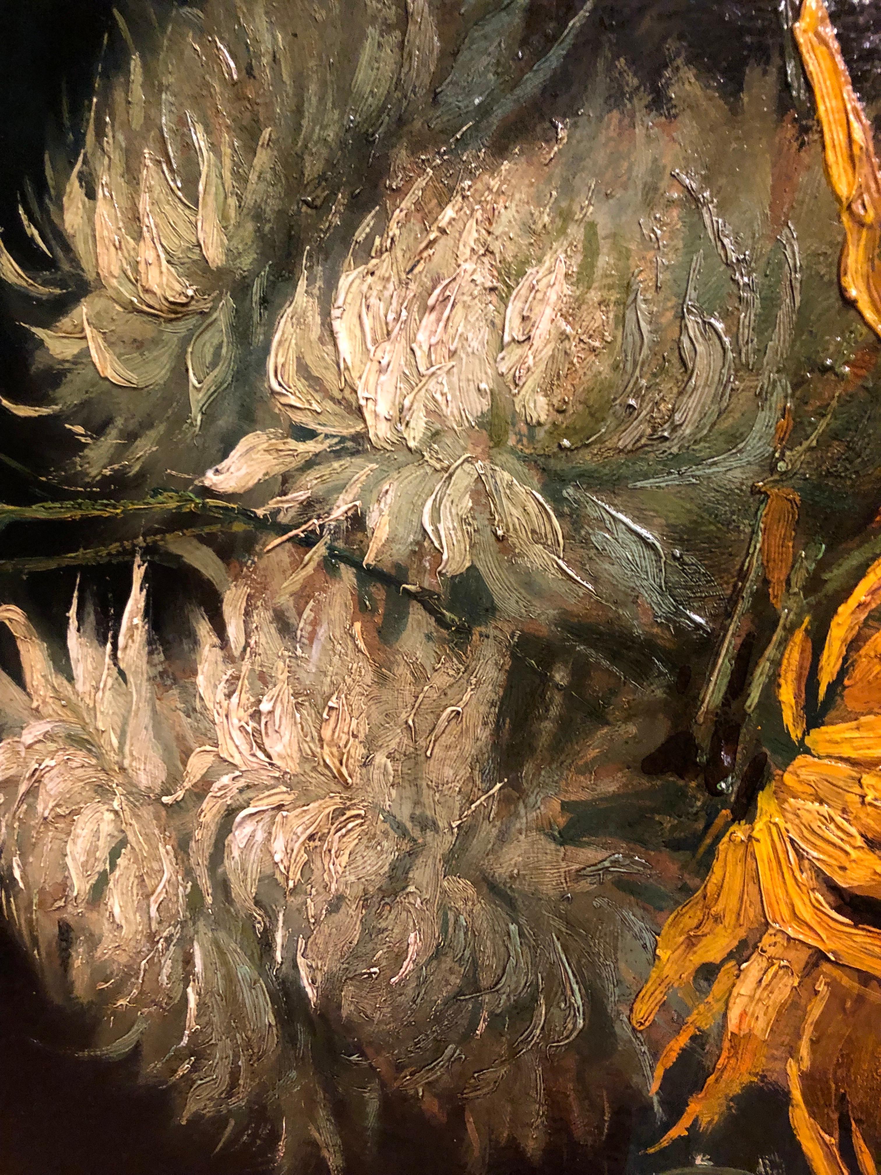 Girasoli e Dalie Natura Morta Di Fiori Italiana Firmata Sorgiani 1930 circa (Italienisch) im Angebot