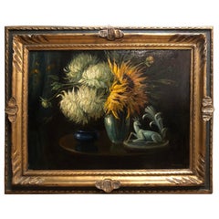 Girasoli e Dalie Natura Morta Di Fiori Italiana Firmata Sorgiani 1930 circa