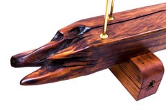 "Girassol" Contemporary Bench with lamps in Canela wood and brass