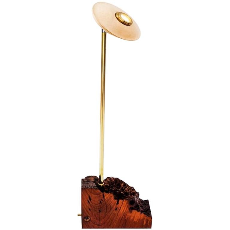 "Girassol" Contemporary Floor Lamp in Wood and Brass For Sale