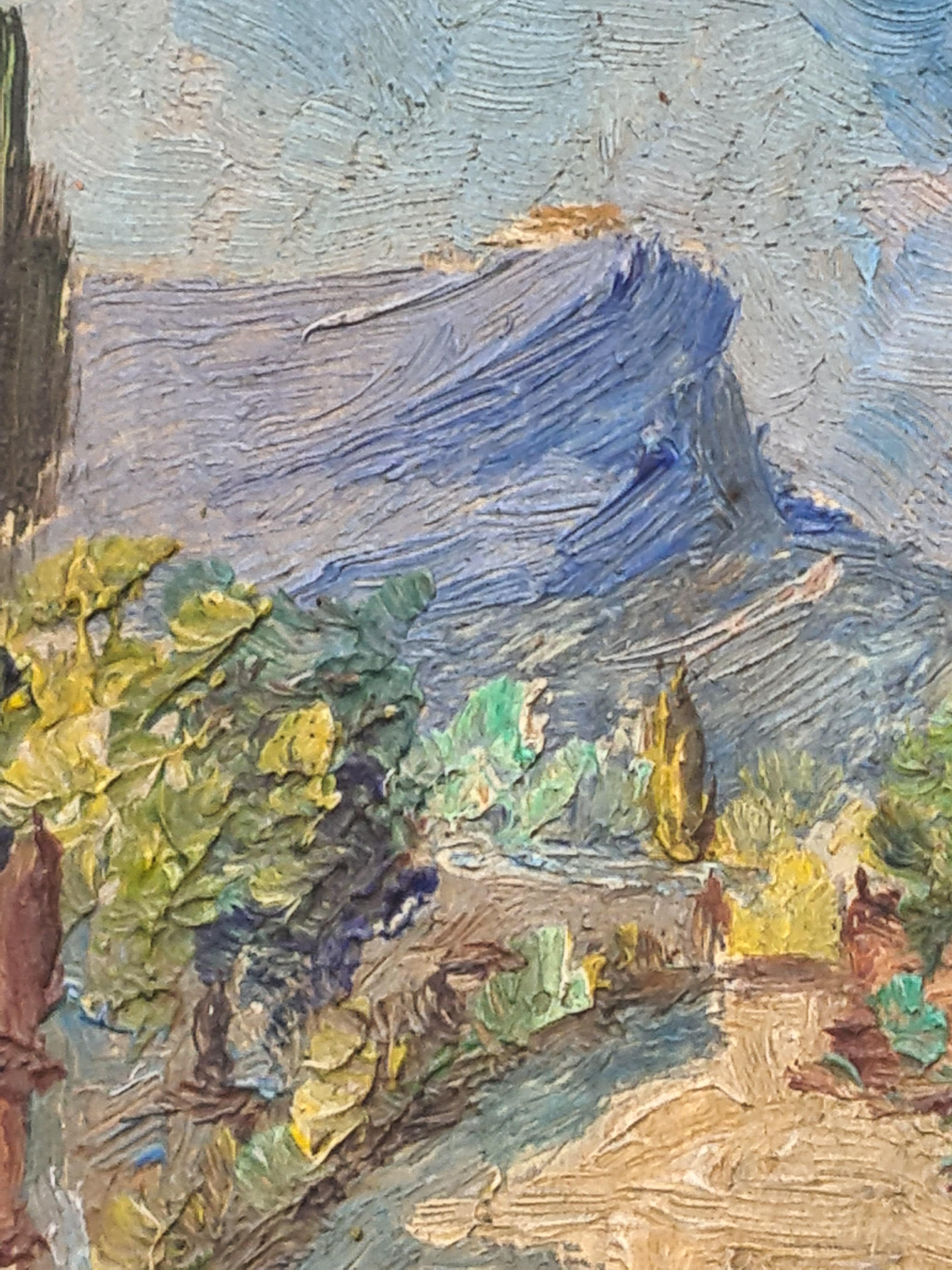 French Impressionist Landscape, Toulon, Mont Faron and Route le Pont le Lerde - Brown Landscape Painting by Giraud