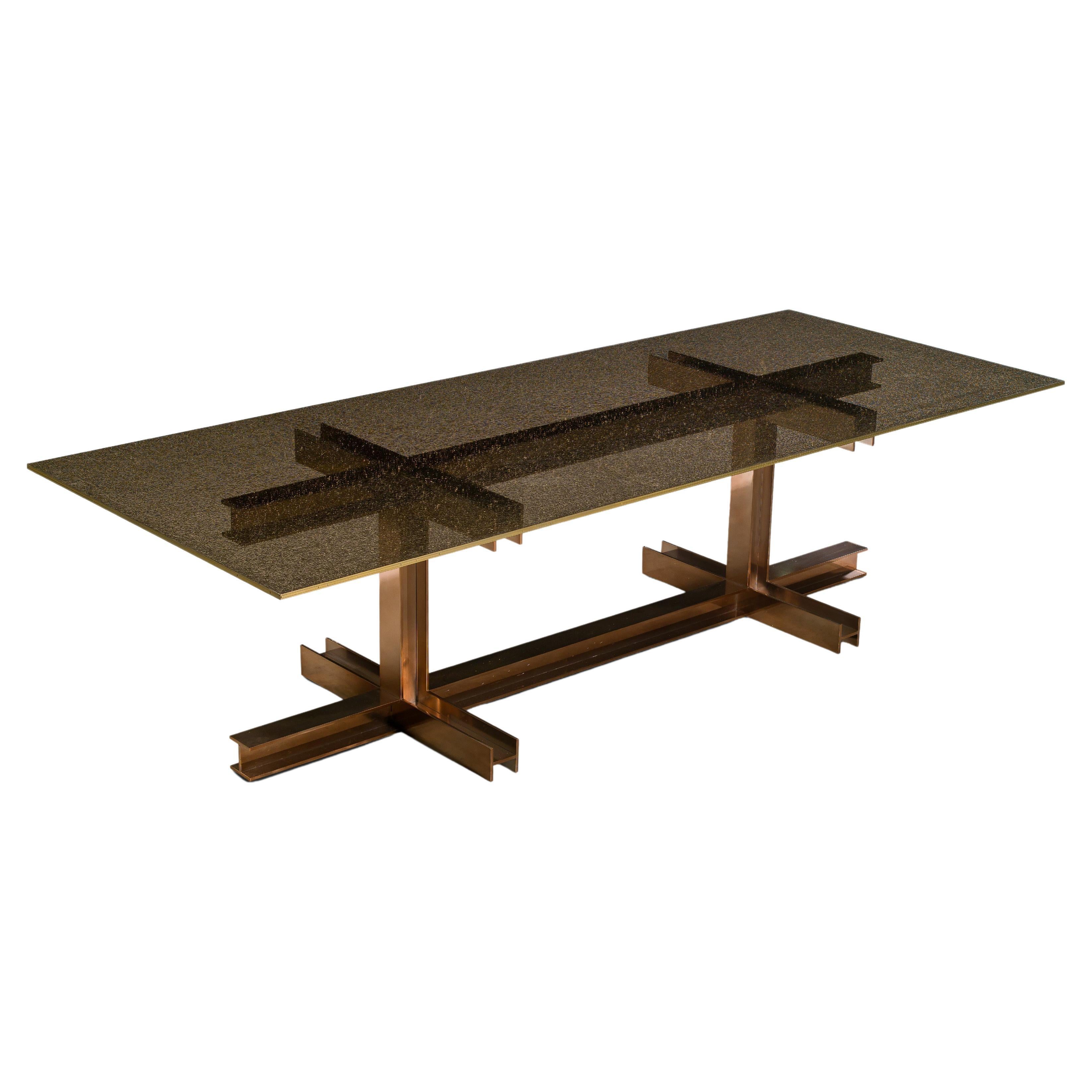 Girder, Dining Table with Glass in Crackle Effect