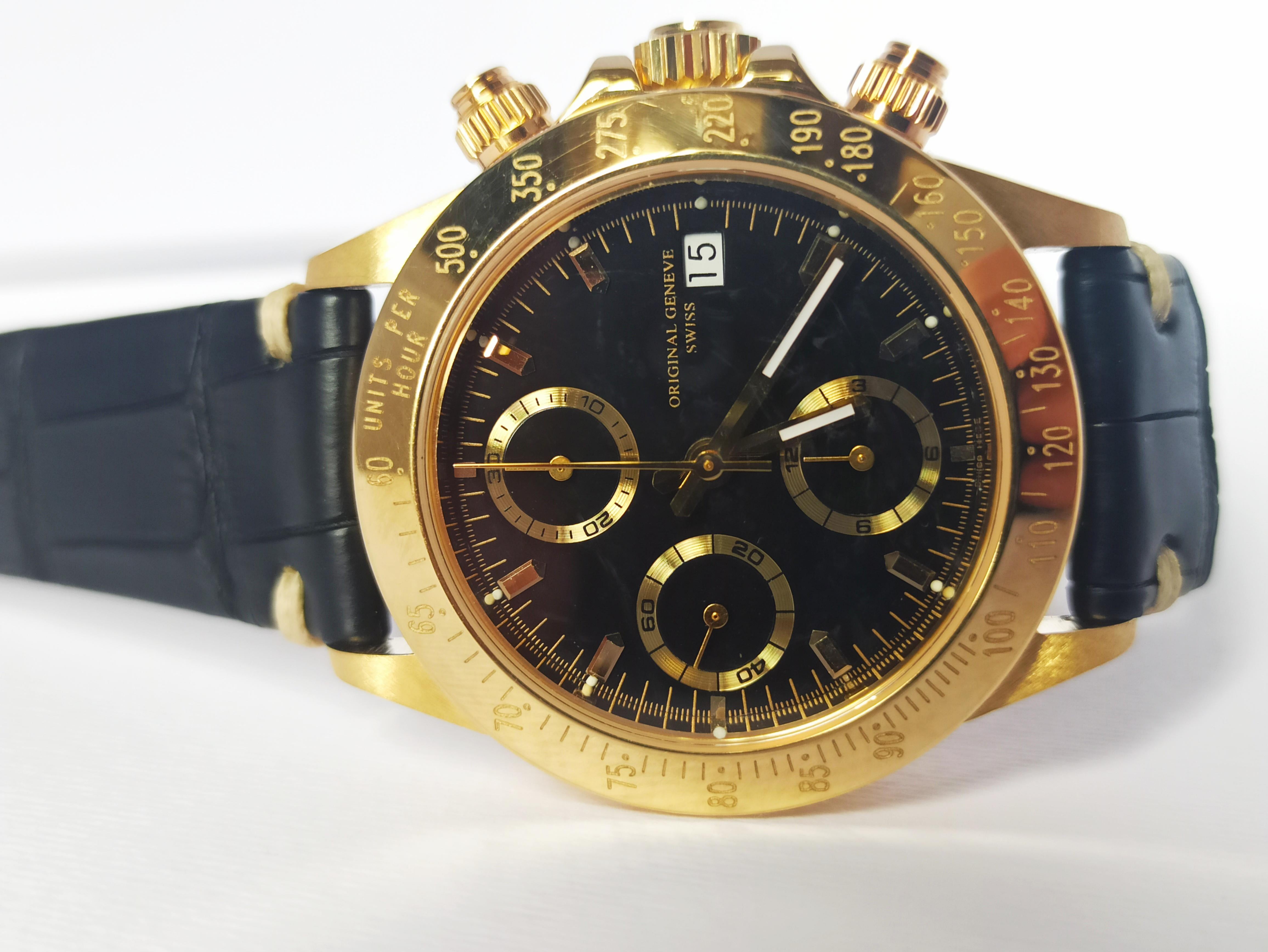 Giren Dupre' 18kt Solid Gold Daytona Style Chronograph, Leather Strap, Automatic For Sale 3