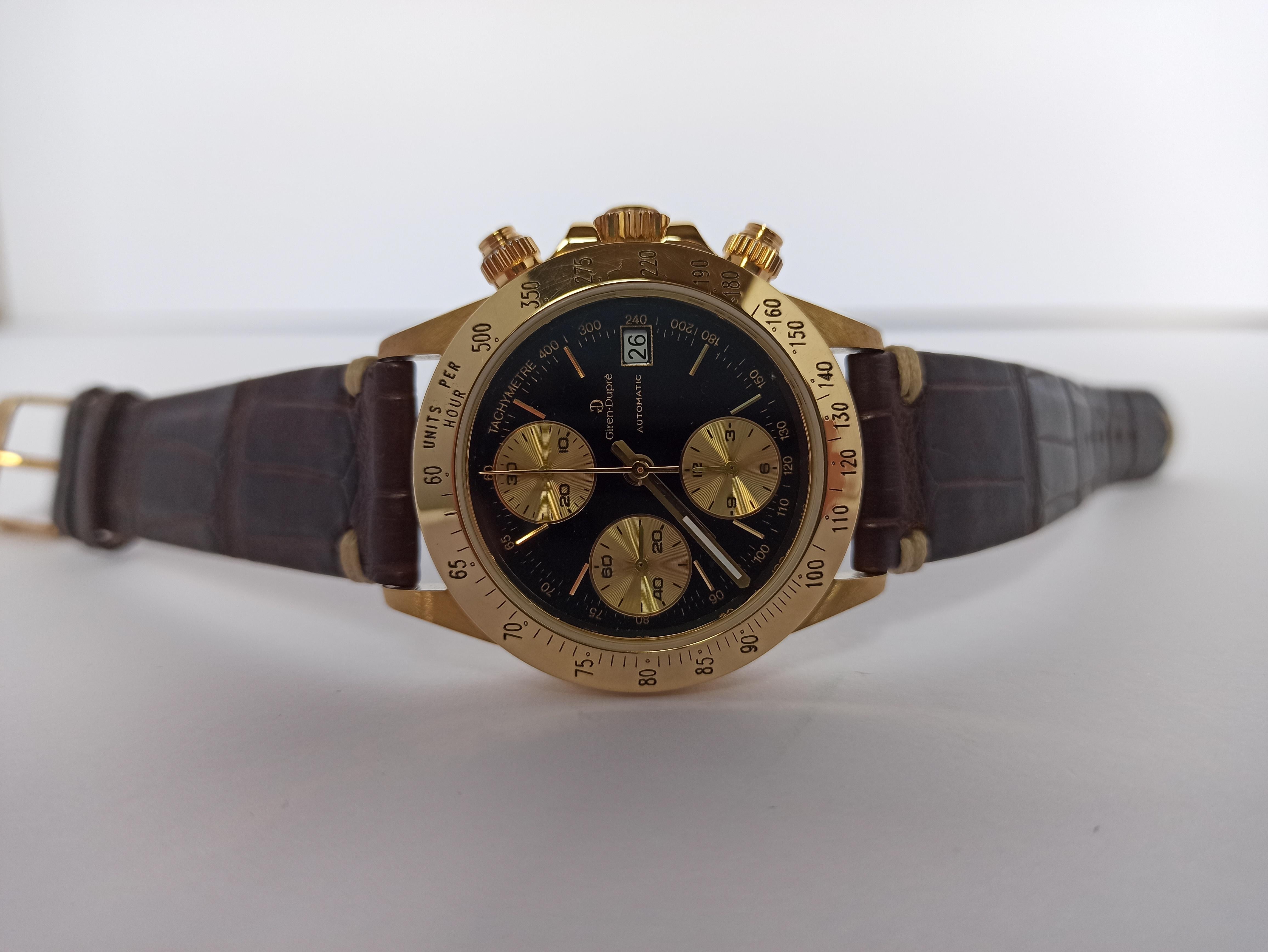 Giren Dupre' 18kt Solid Gold Daytona Style Chronograph, Leather Strap, Automatic For Sale 1