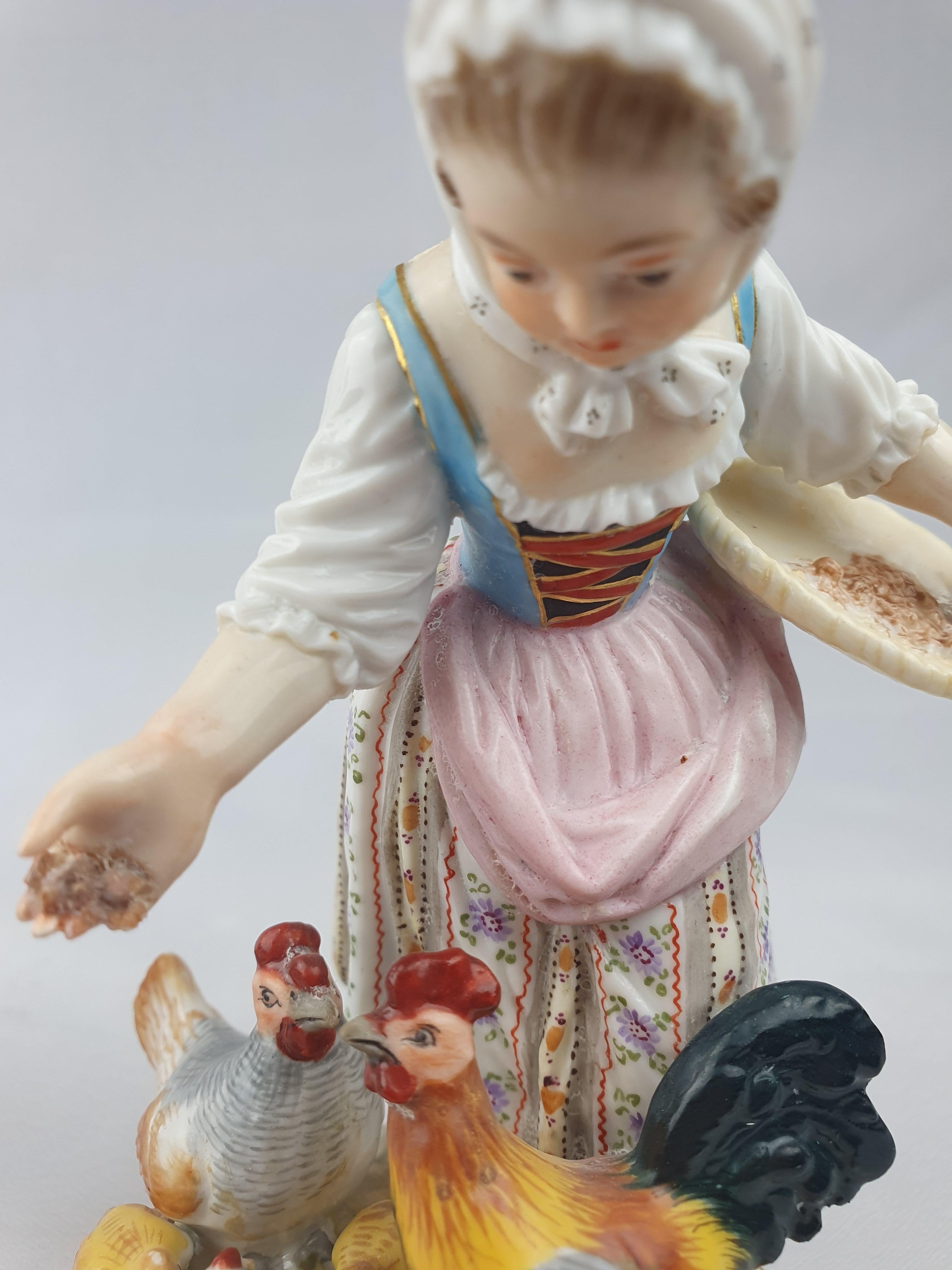 Meissen Girl and Boy Feeding Chickens and Geese Pink and Blue For Sale 2
