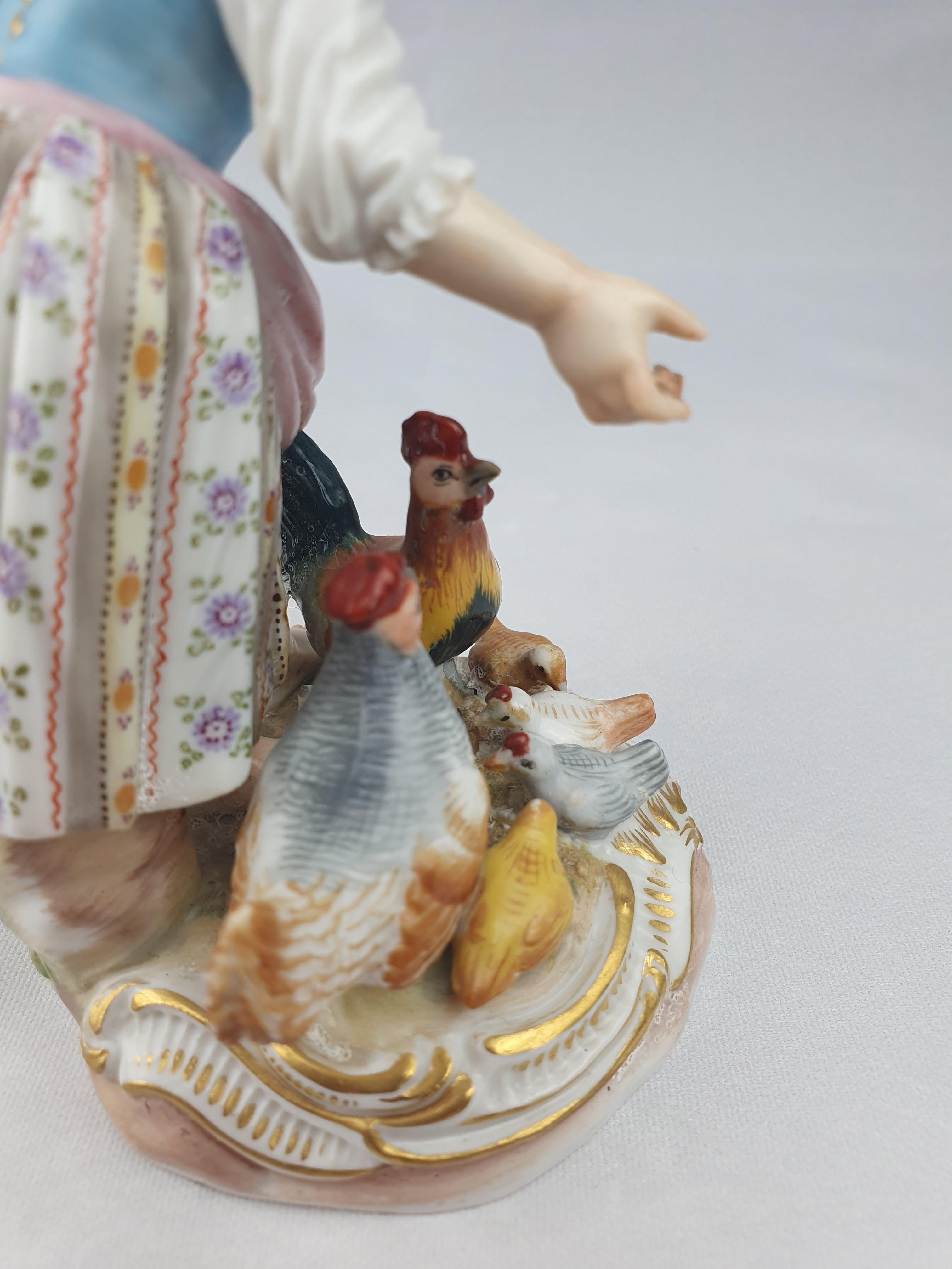 Meissen Girl and Boy Feeding Chickens and Geese Pink and Blue For Sale 8