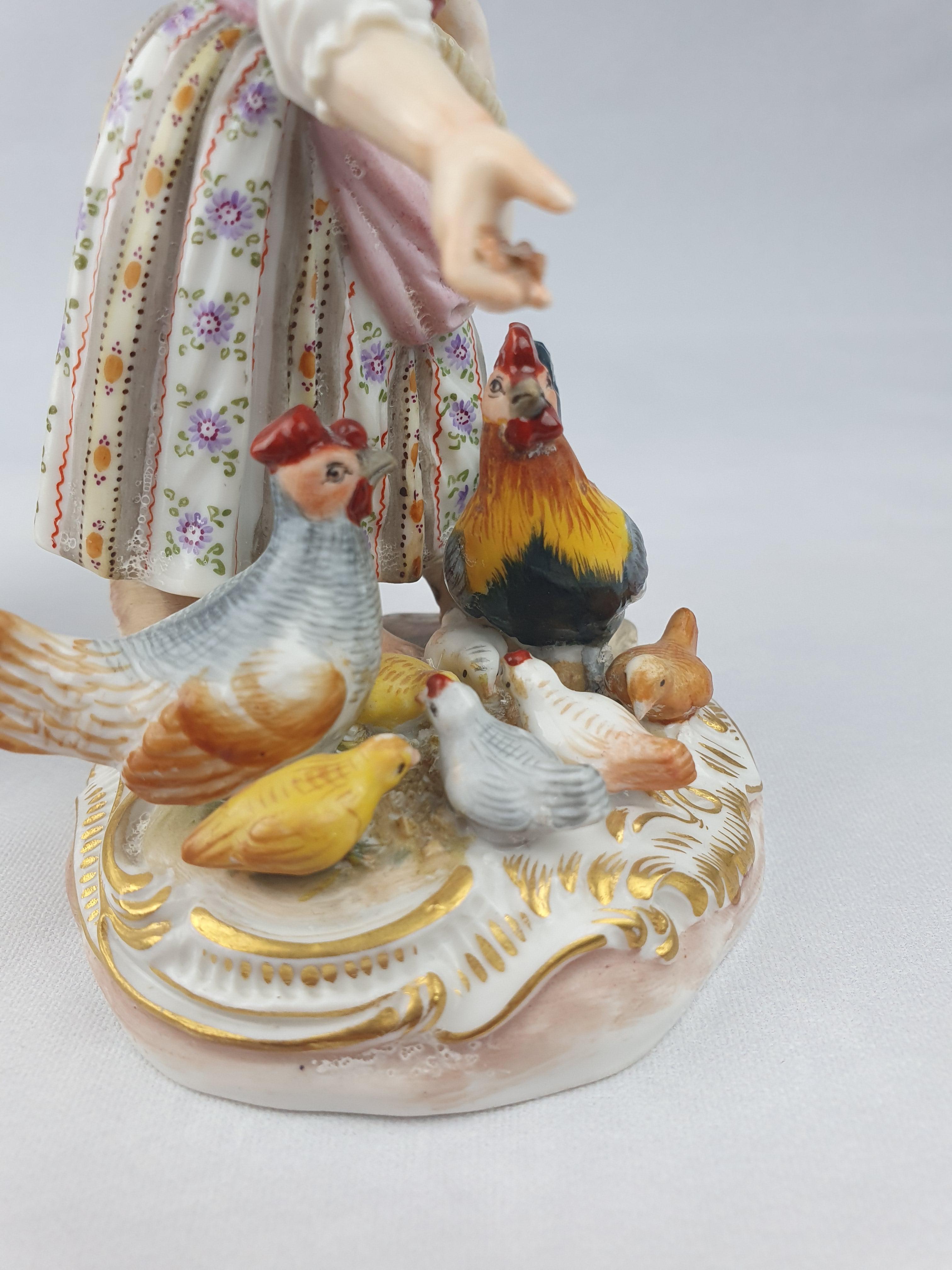 Meissen Girl and Boy Feeding Chickens and Geese Pink and Blue For Sale 6