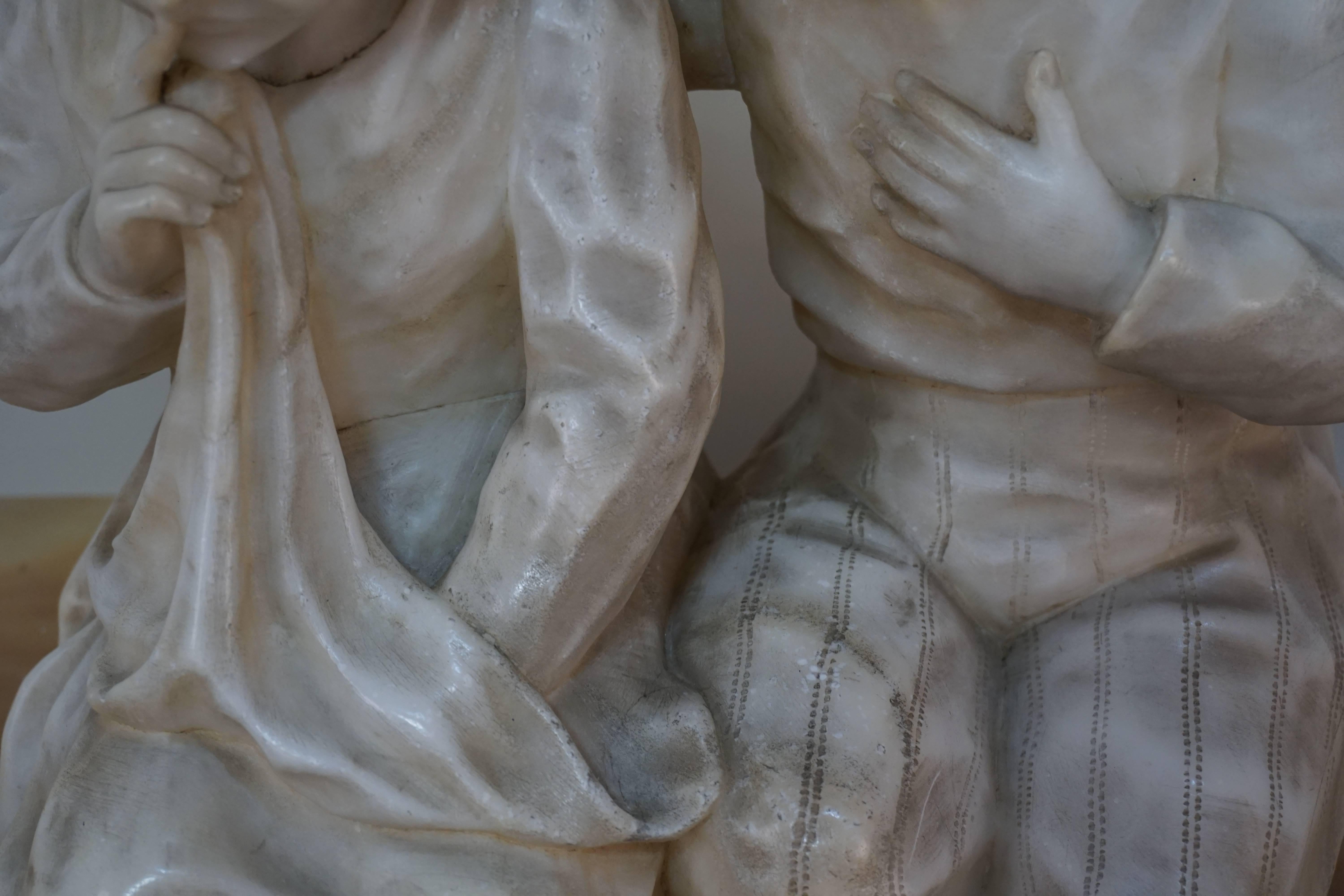 Girl and Boy Sitting on Bench Marble Sculpture 1