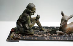 “Girl and Deer” Charming French Art Deco Sculpture