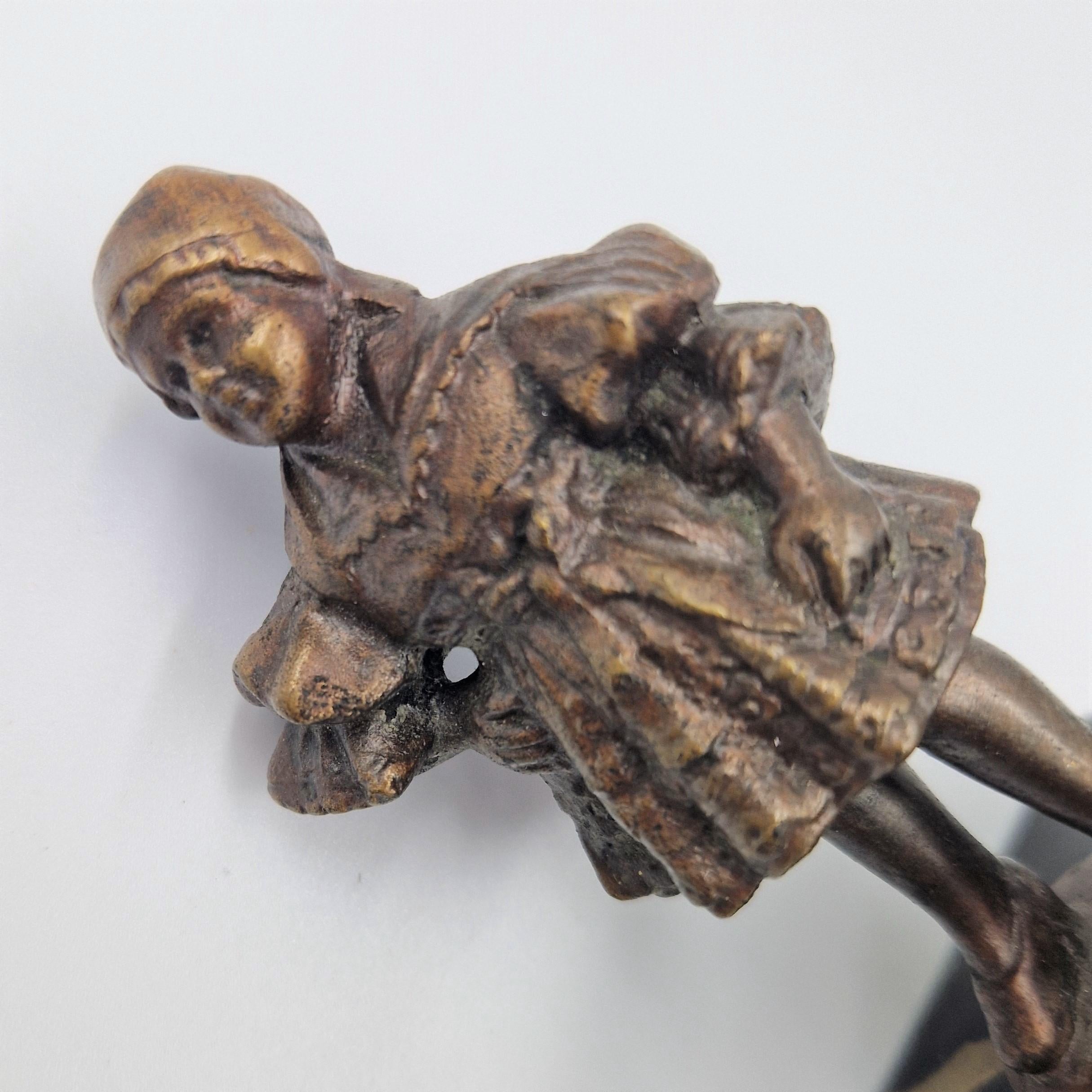 Hand-Crafted Girl bronze figure on marble base. 1880 - 1900 For Sale