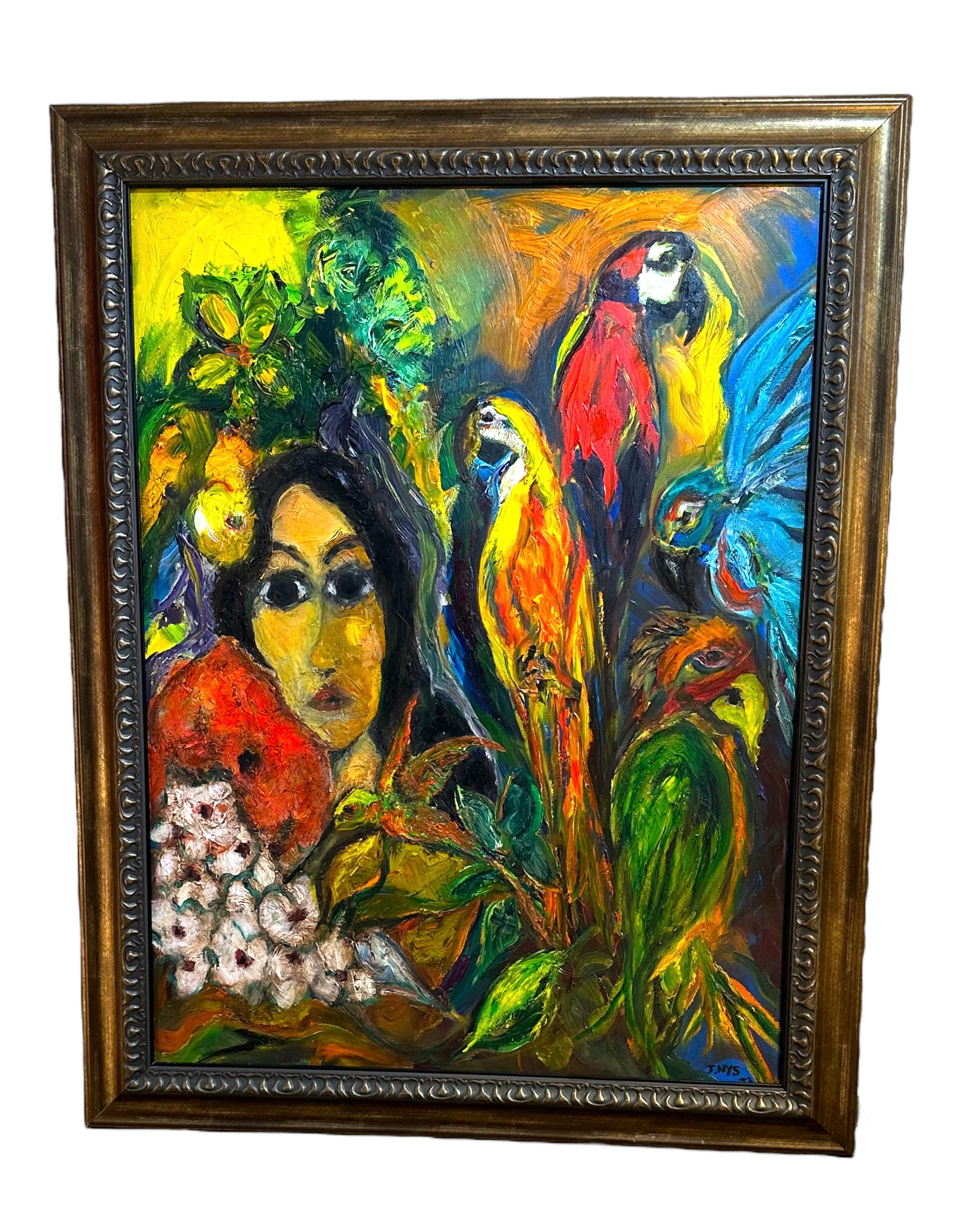 Girl & Company’ Oil on Canvas by J. NYS For Sale 2