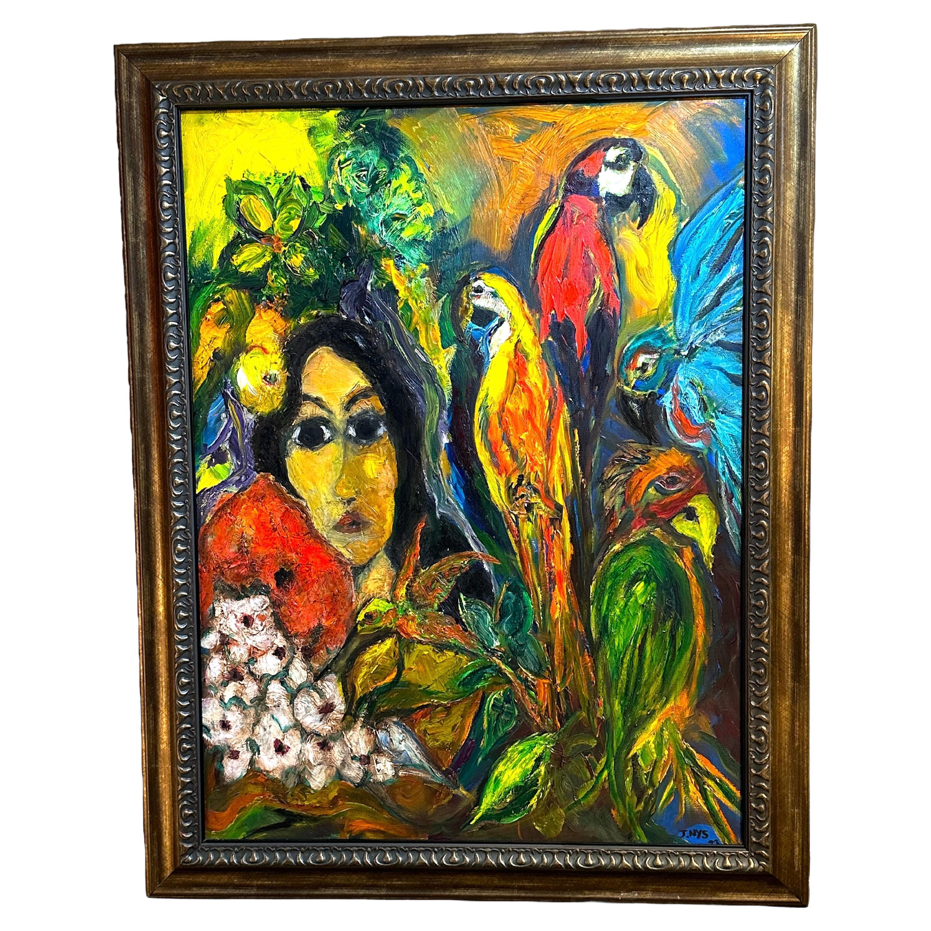 Girl & Company’ Oil on Canvas by J. NYS For Sale