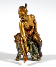 Girl Getting Dressed, Original Viennese Erotic Bronze, by Bergmann, Circa 1920