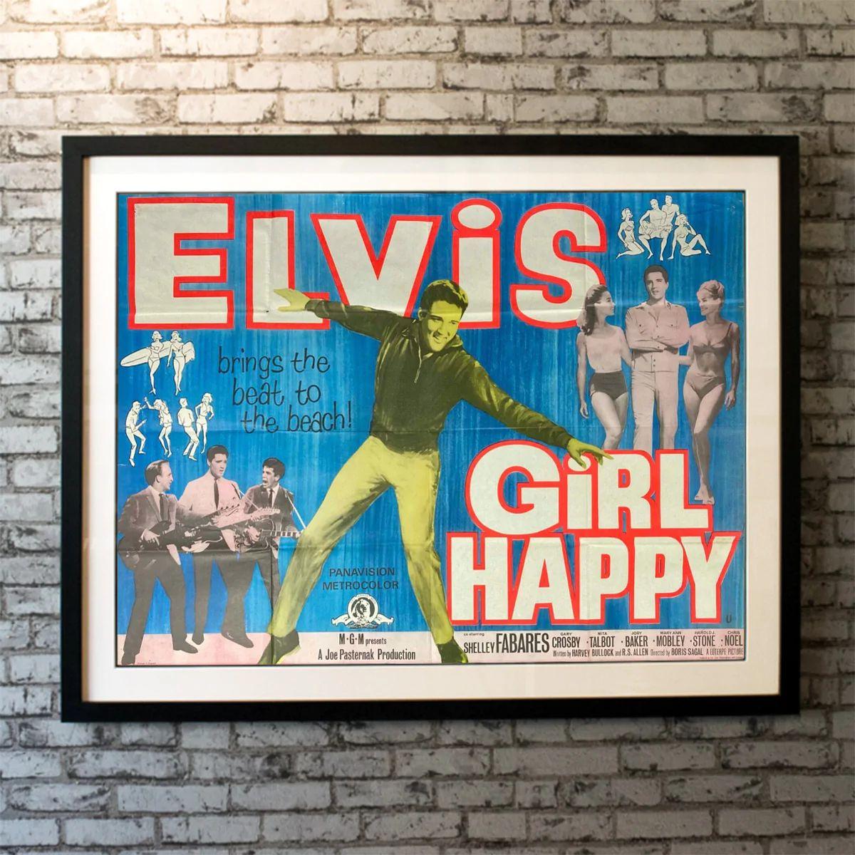 Girl Happy, unframed poster, 1965

Original British Quad (30 X 40 Inches). A Chicago mobster hires a rock and roll singer and his band to keep an eye on his daughter during Spring Break in Fort Lauderdale, Florida.

Year: 1965
Nationality: