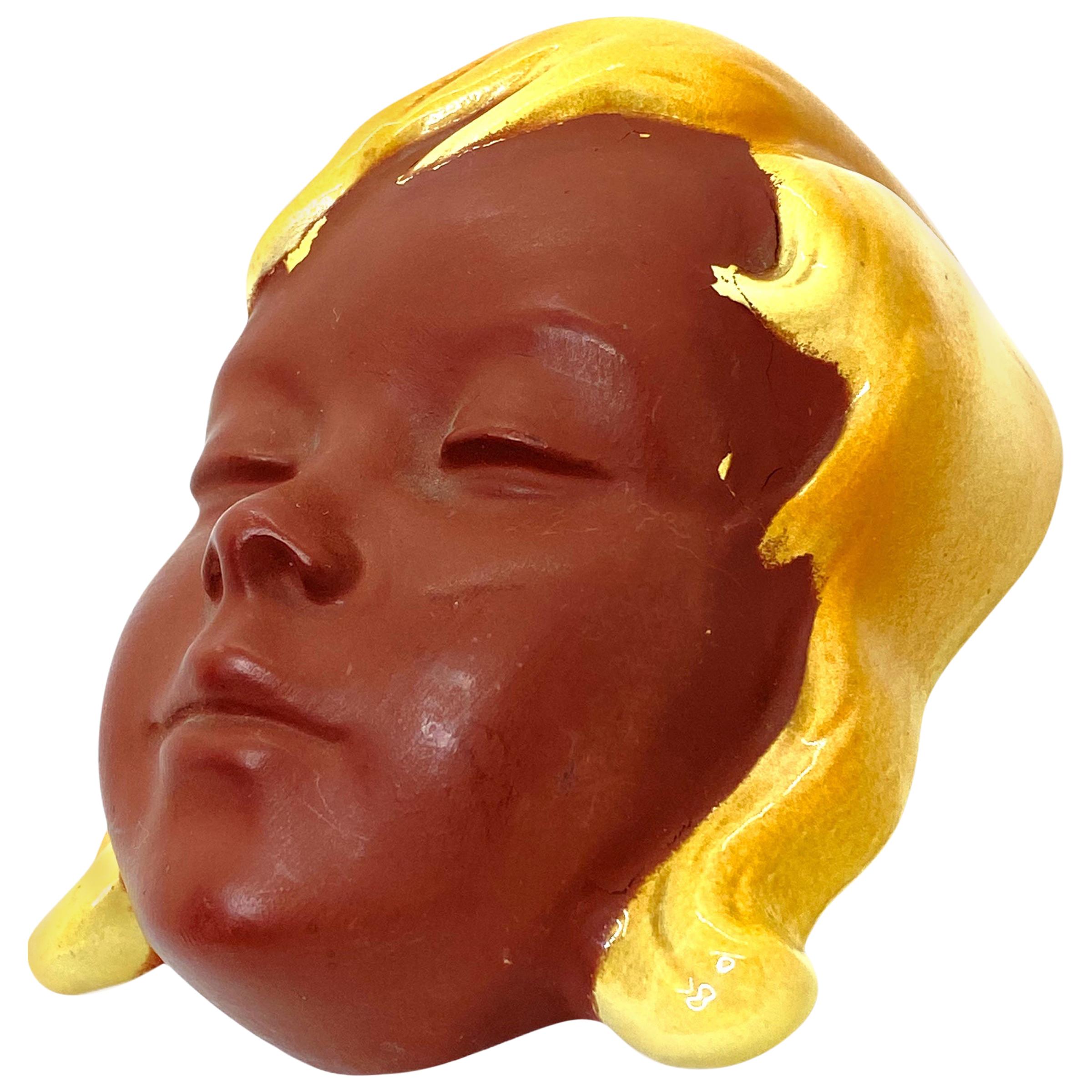 Girl Head Mask Earthenware Wall Decoration Vintage, German, 1950s For Sale
