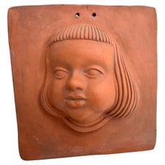 Girl Head Plaque Terracotta Wall Decoration Vintage, German, 1950s
