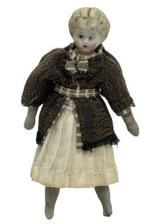 Girl in beautiful Dress, Antique German Dollhouse Doll Toy 1900s