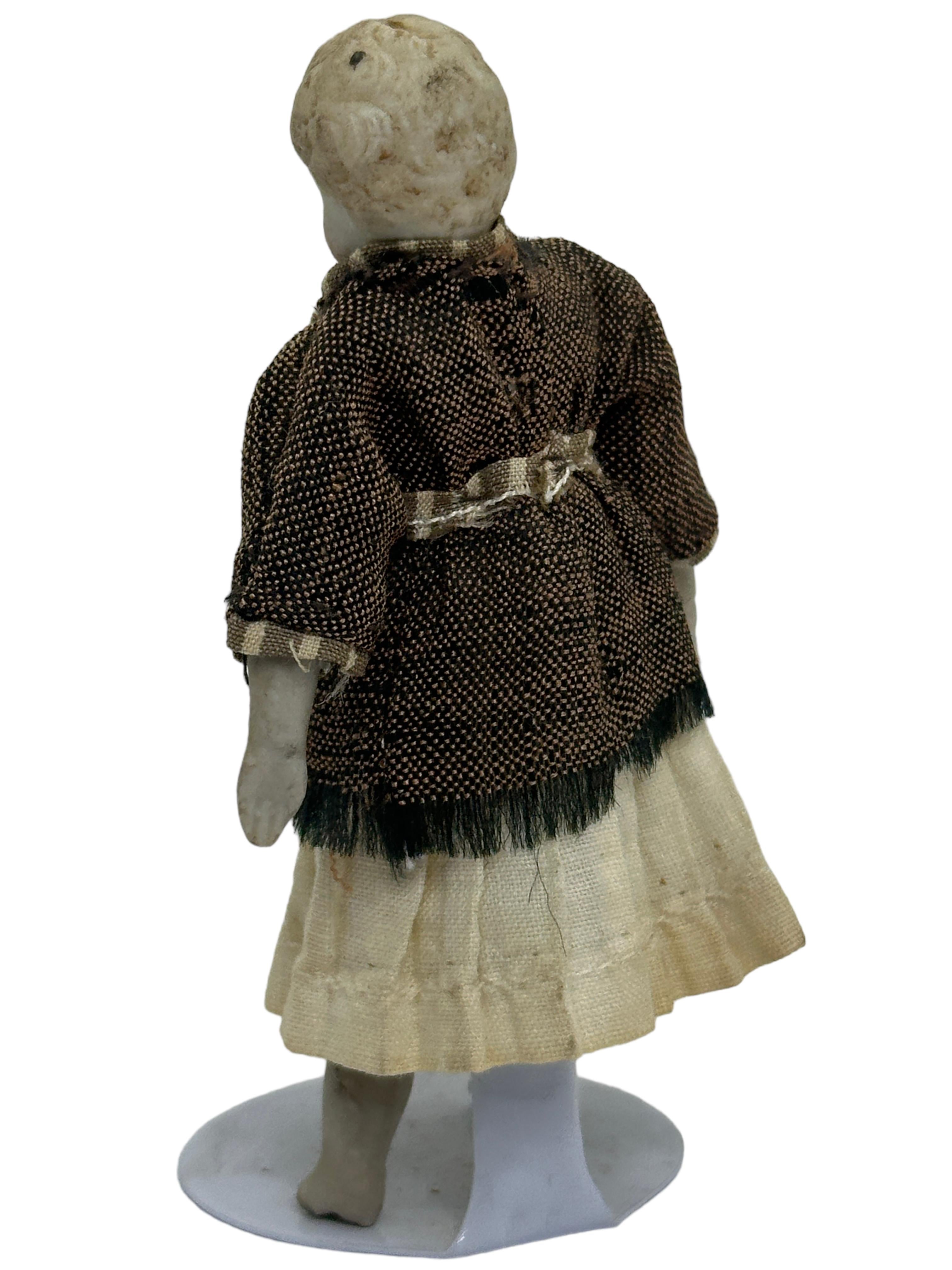 Hand-Crafted Girl in beautiful Dress, Antique German Dollhouse Doll Toy 1900s For Sale