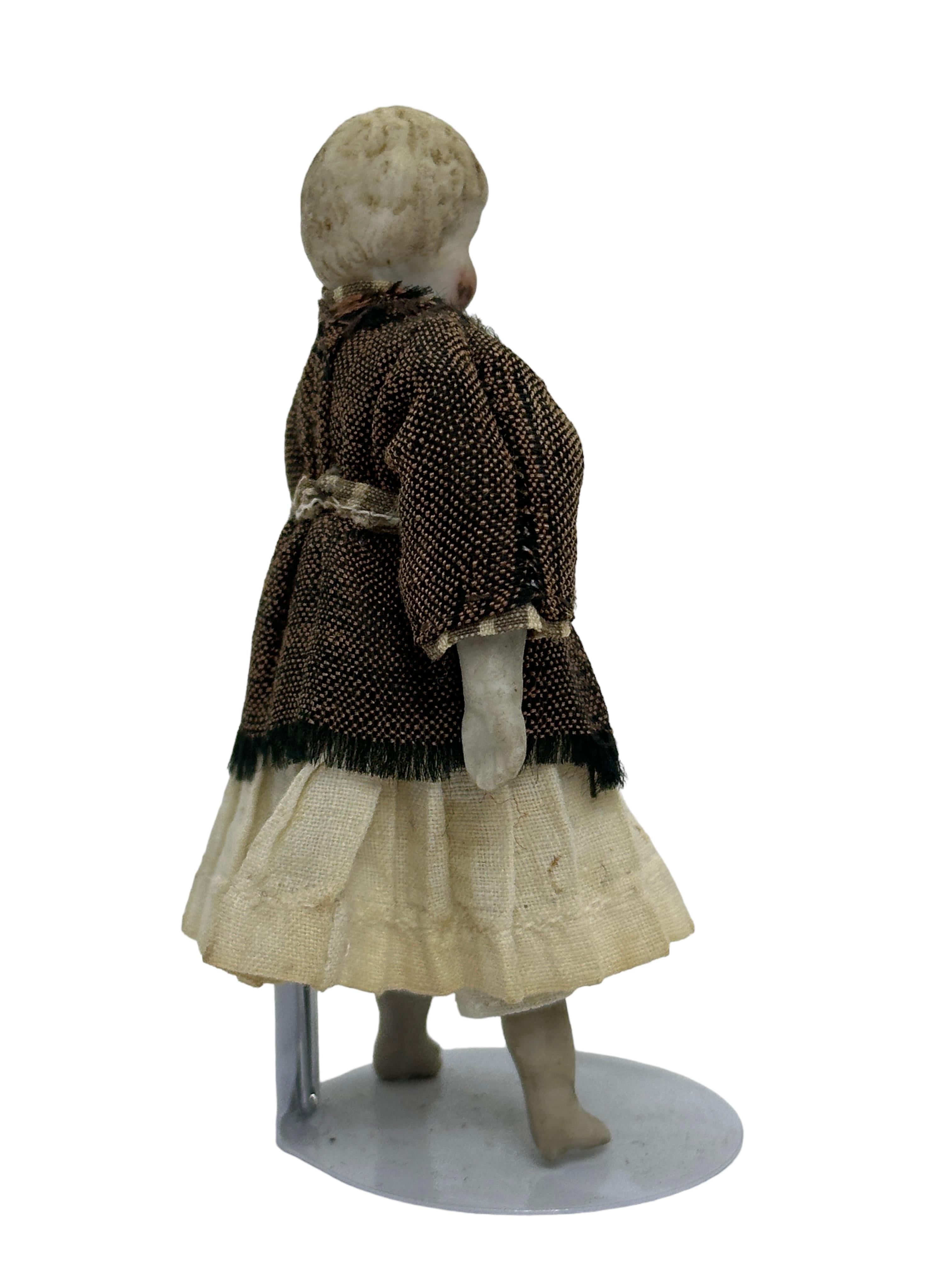 Early 20th Century Girl in beautiful Dress, Antique German Dollhouse Doll Toy 1900s For Sale