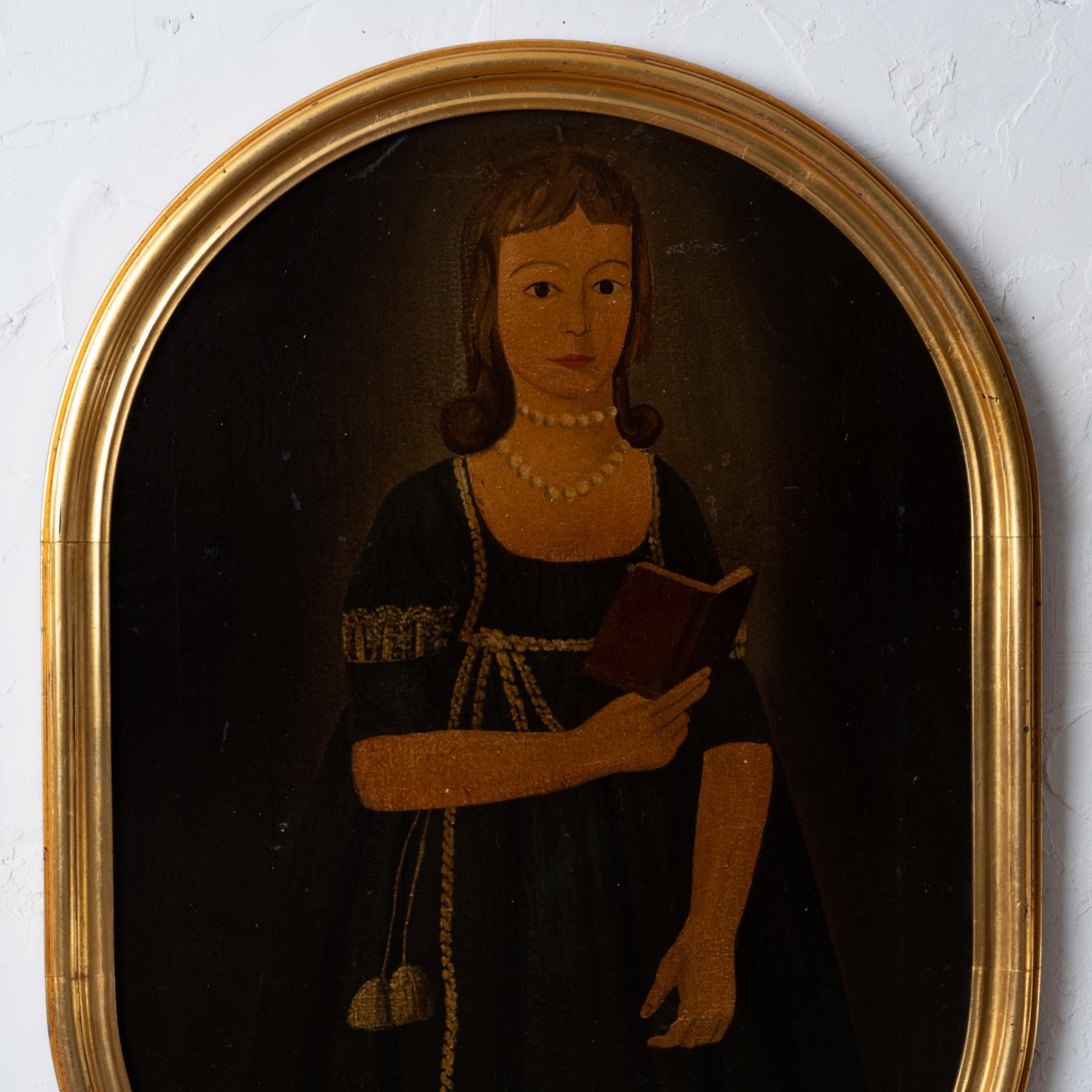 20th Century Girl in Green Portrait Painting after John Brewster, Jr.