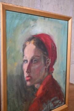 ‘Girl in Red Bonnet’ Pastel on Canvas by Clement Micarelli
