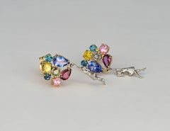 Girl on Balloons 14k Gold Earrings Studs, Sapphires Earrings in 14k Gold